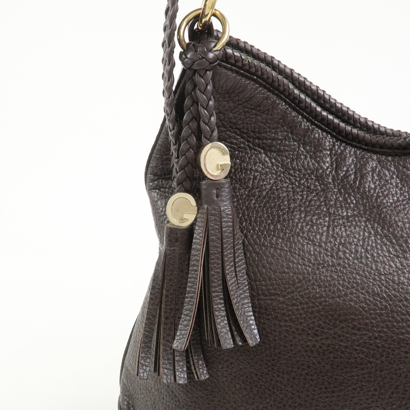 GUCCI Logo Leather Shoulder Bag Tote Bag Brown 336659