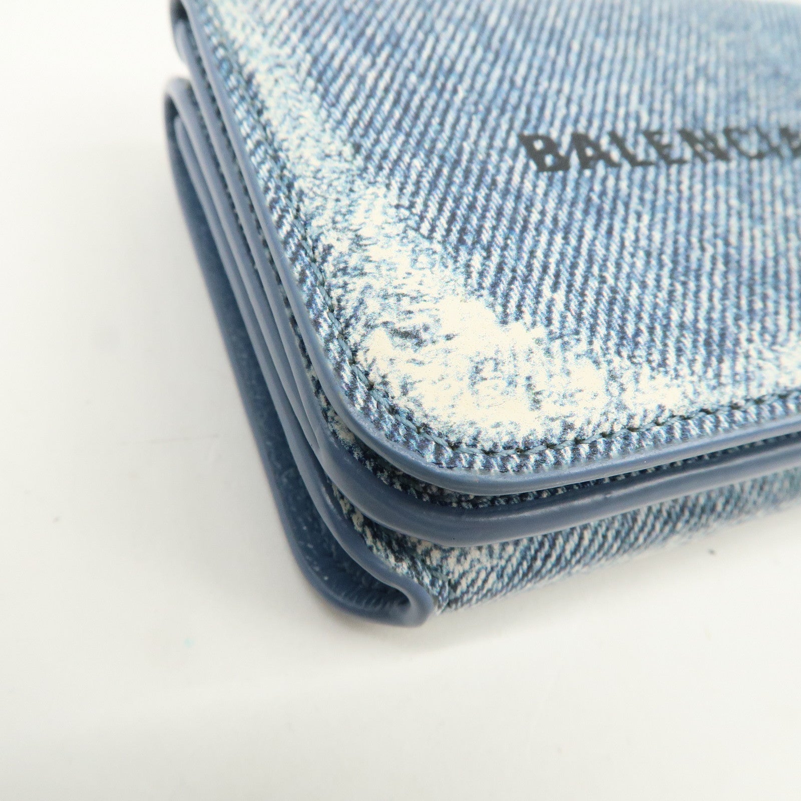 BALENCIAGA Denim Leather CASH Mini Tri-fold Compact Wallet 593813