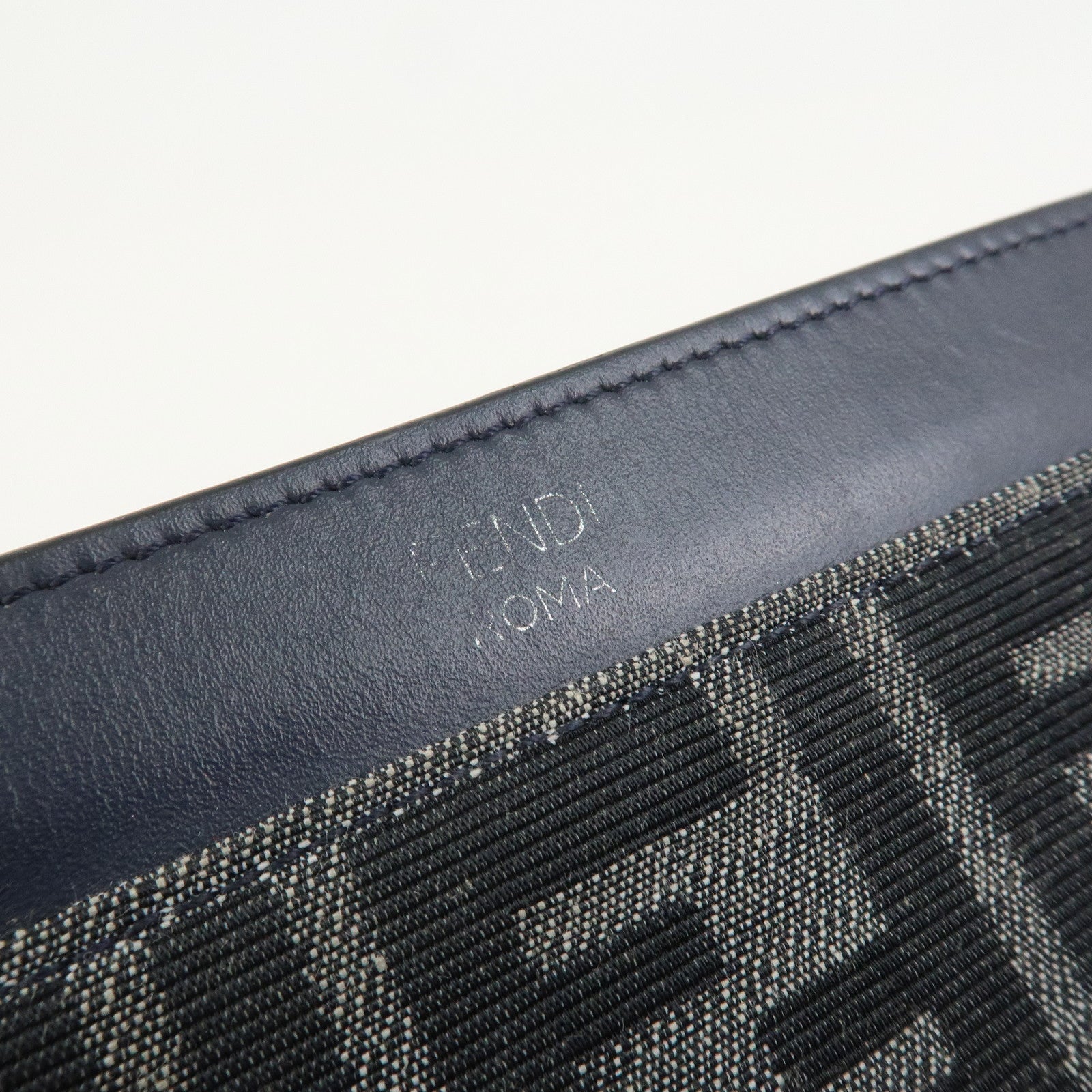FENDI Zucca Flat Slim Canvas Leather Clutch Bag Navy 7N0134