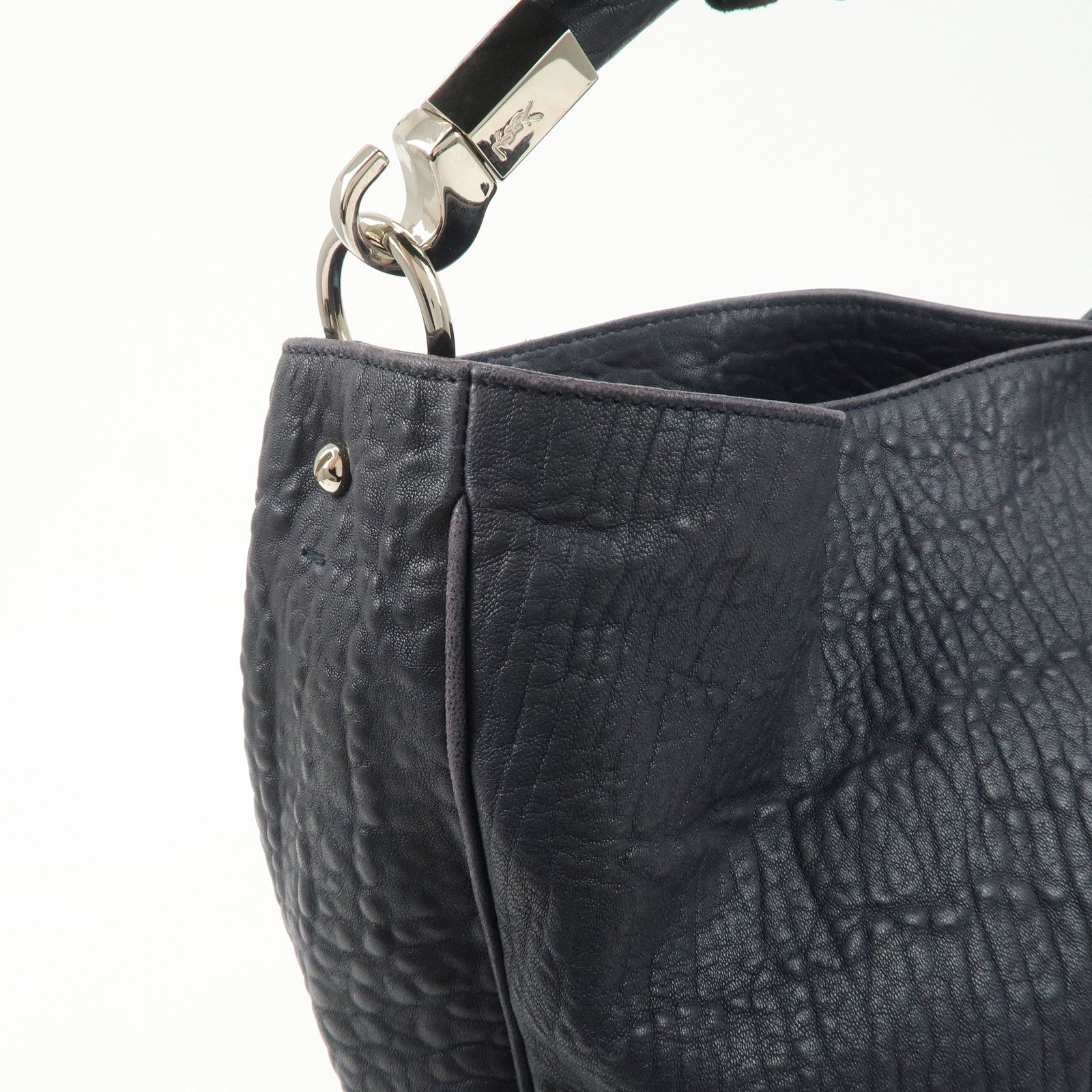 SAINT LAURENT Leather One Shoulder Bag Hand Bag Navy Silver HDW