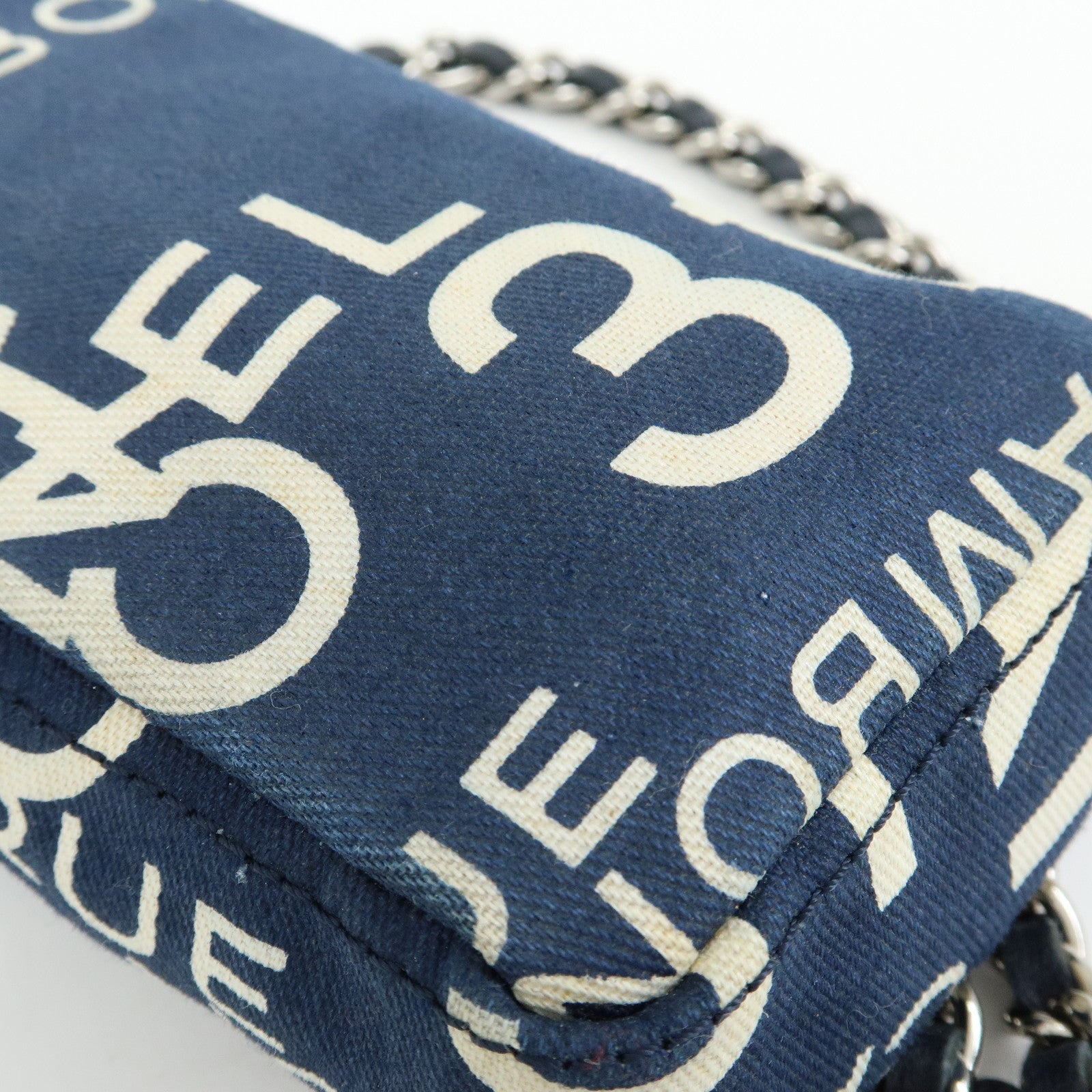 CHANEL By Sea Canvas Cell Phone Chain Shoulder Bag Navy