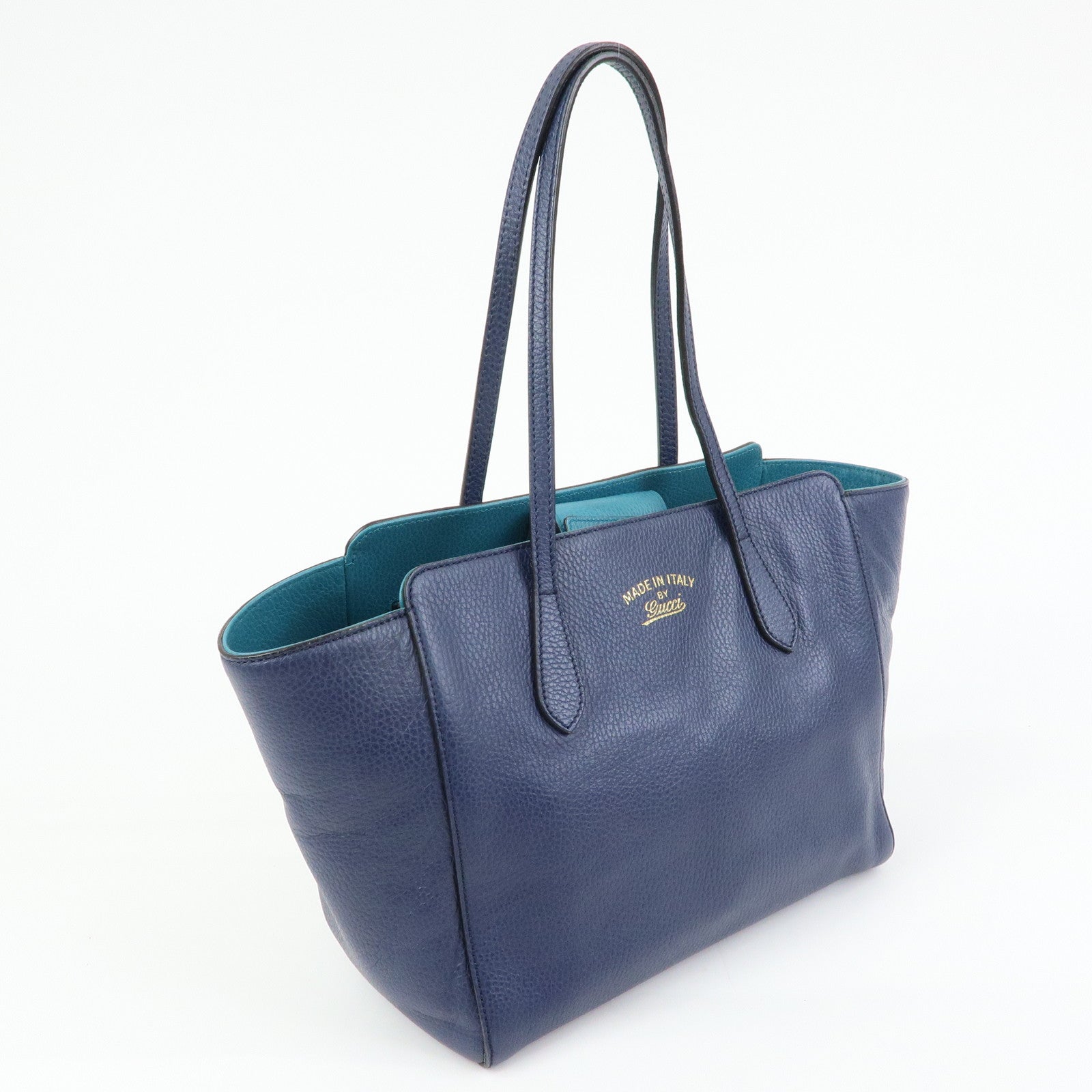 GUCCI Swing Calf Leather Shoulder Bag Tote Bag Blue 354408