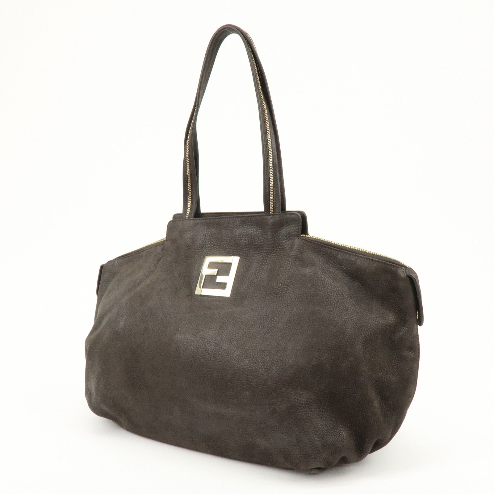 FENDI Leather Tote Bag Shoulder Bag Dark Brown 8BR636