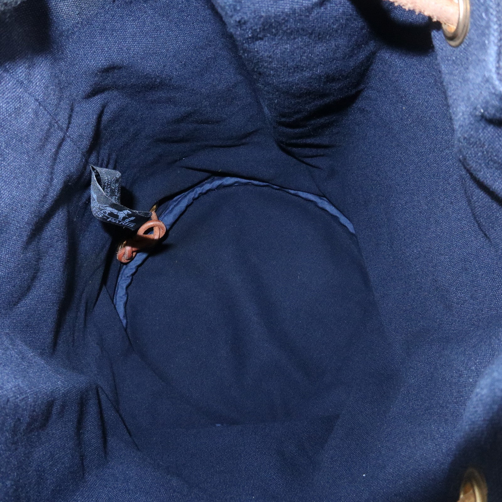 HERMES Canvas Leather Porochon Mimil PM Drawstring Backpack Navy