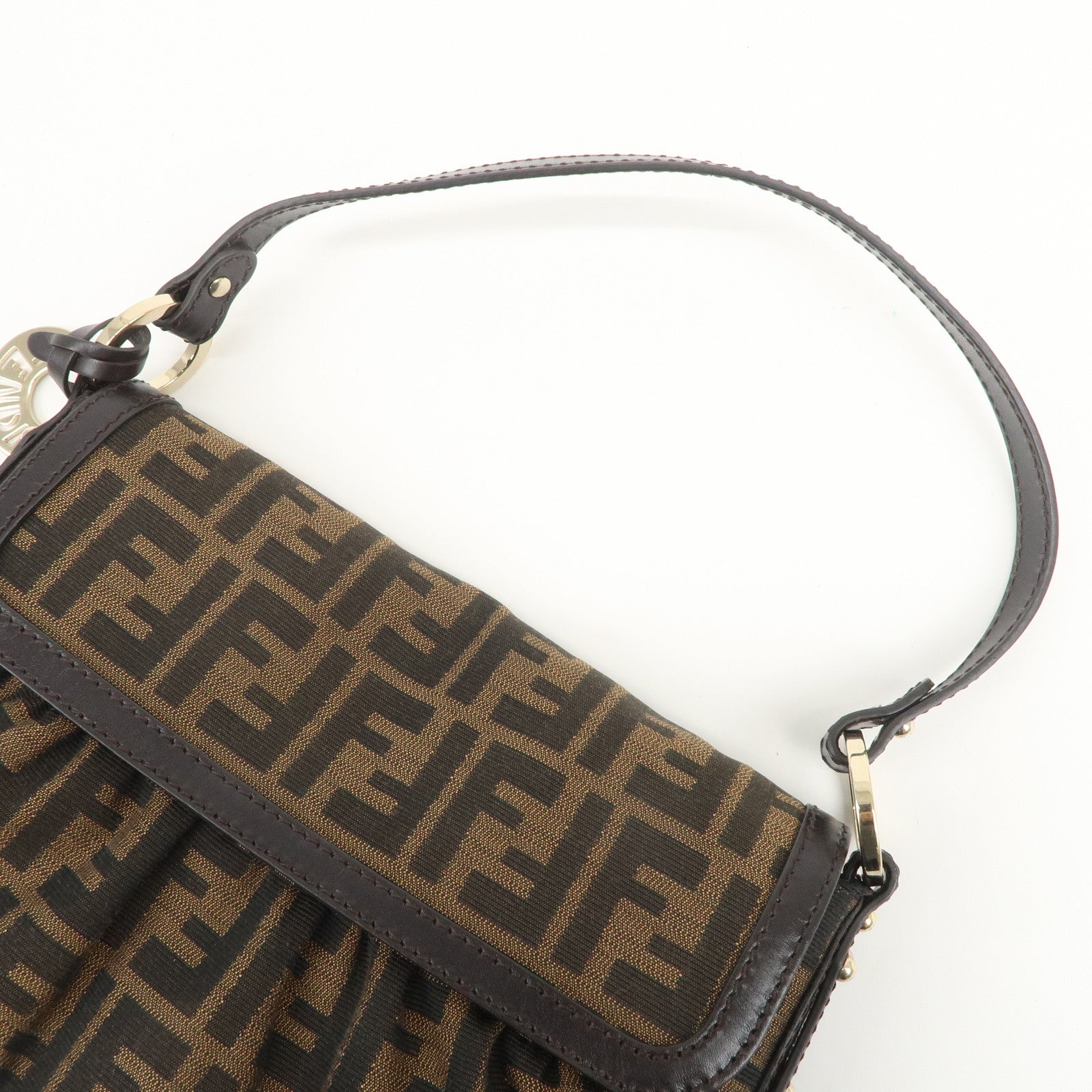 FENDI Zucca Canvas Leather Shoulder Bag Hand Bag Brown 8BR445