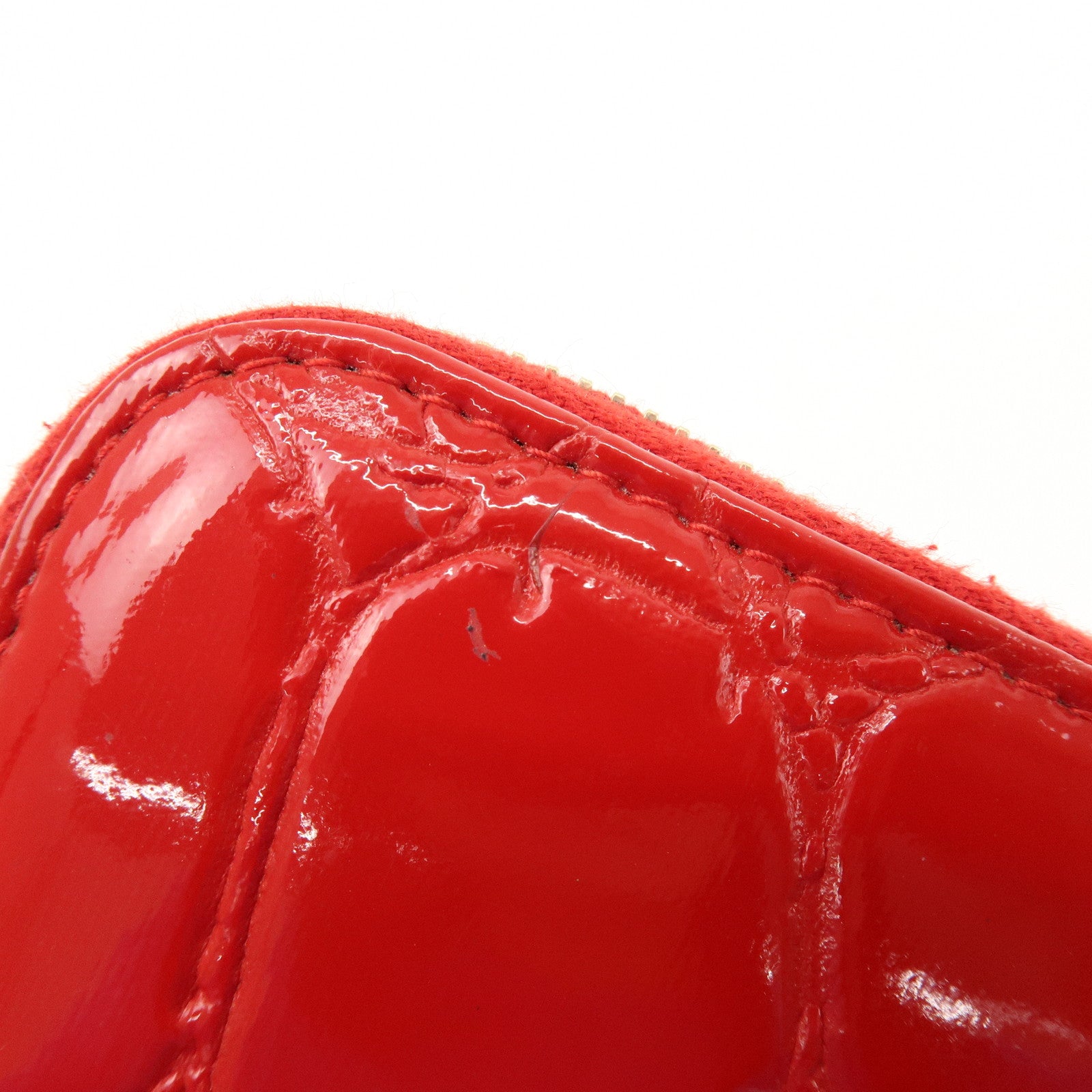 MIU MIU Patent Embossed Leather Round Zippy Long Wallet Red 5ML506