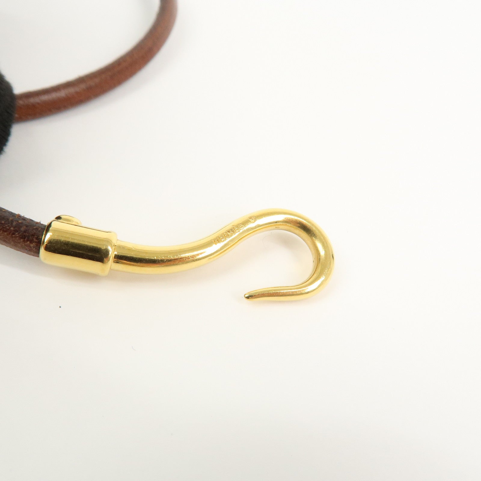 HERMES Jumbo Choker Leather Bracelet Gold Brown