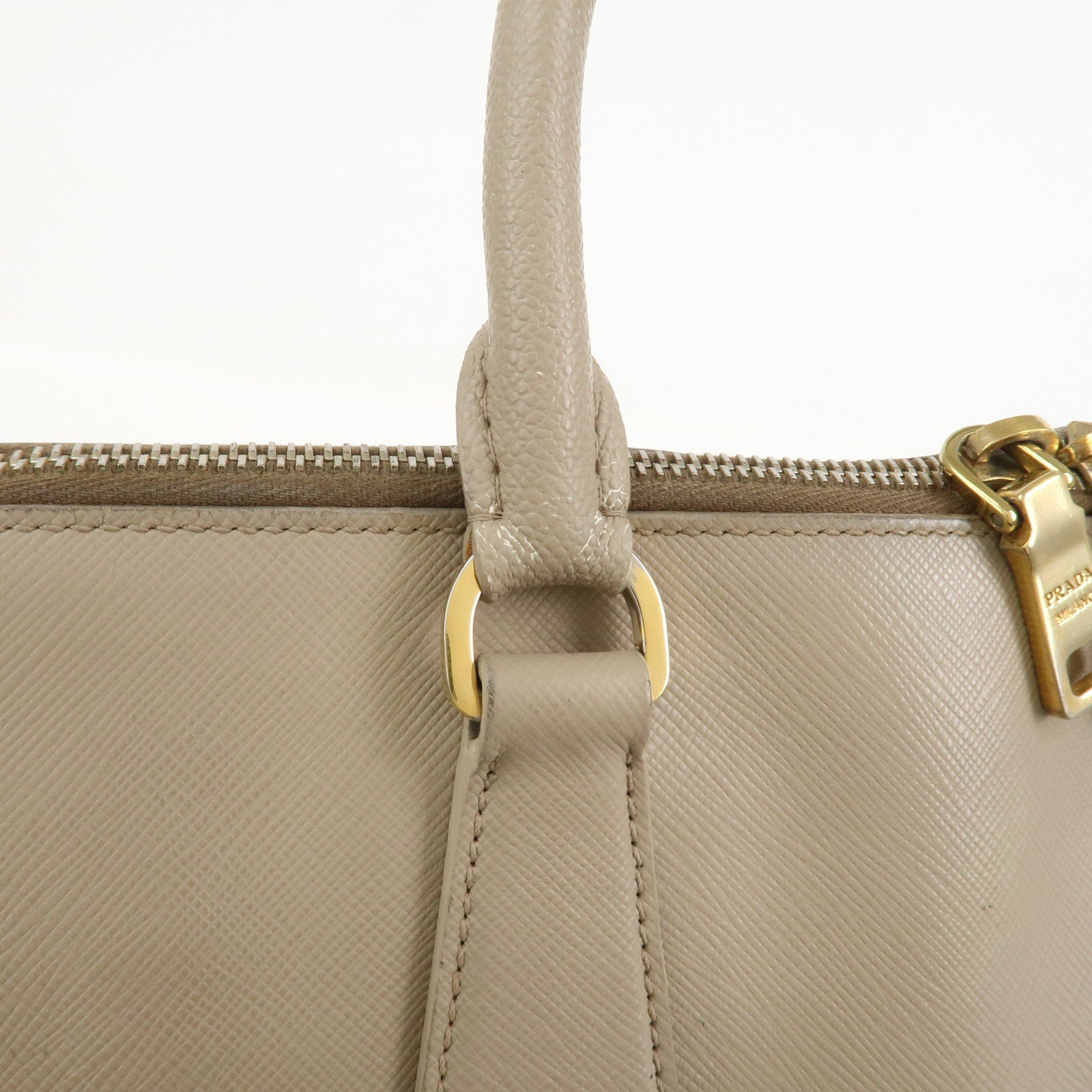 PRADA Triangle Logo Saffiano Leather Hand Bag Greige BL0812