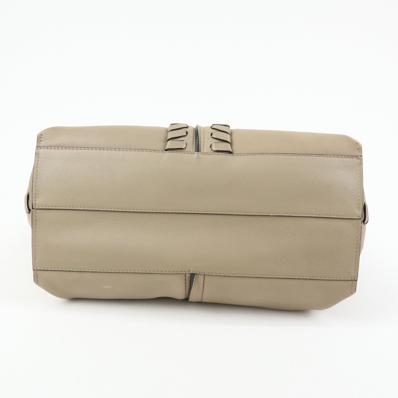 Chloe Leather Whipstitch Tote Bag Shoulder Bag Greige Beige