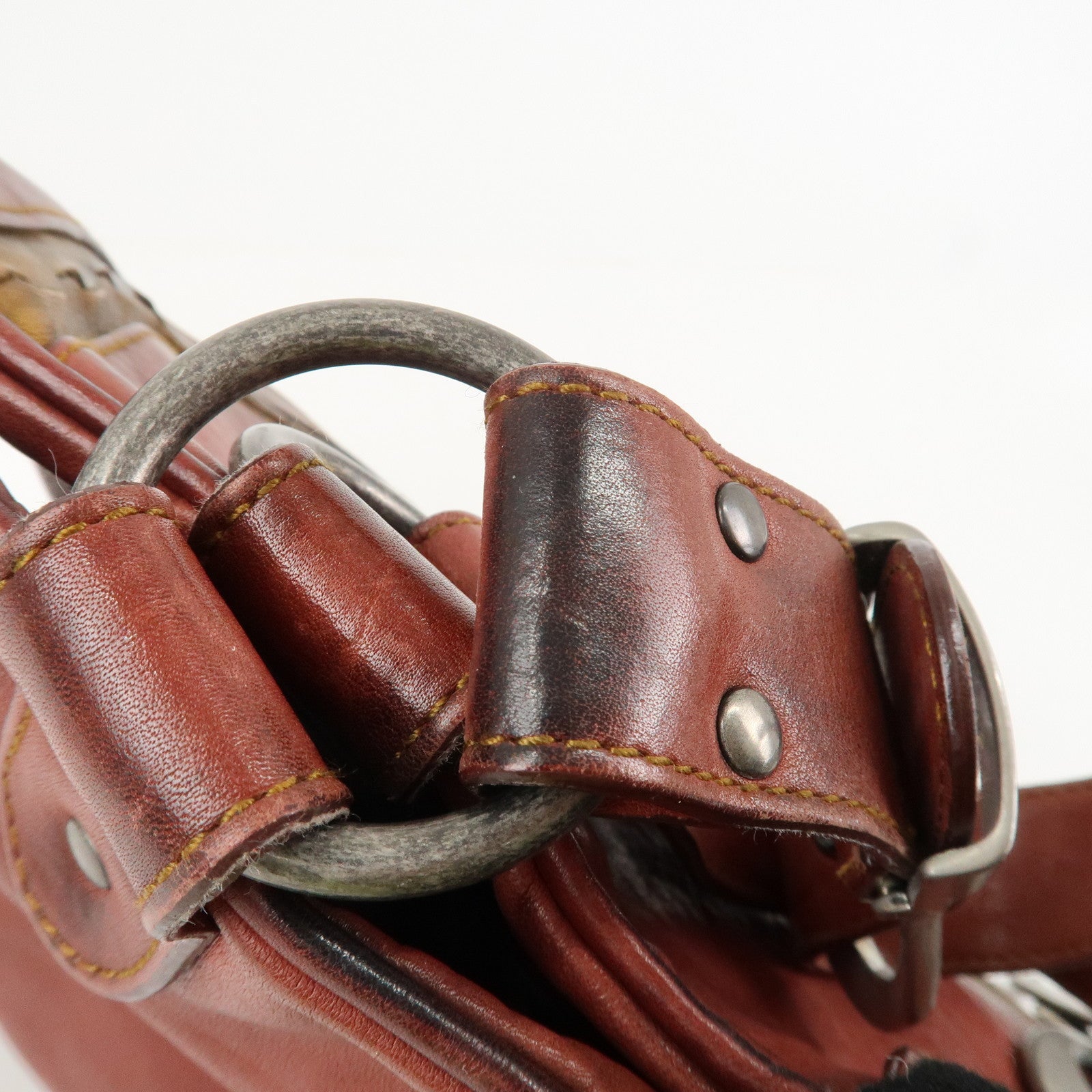 Christian Dior Gaucho Leather Saddle Bag Shoulder Bag Red Brown Used