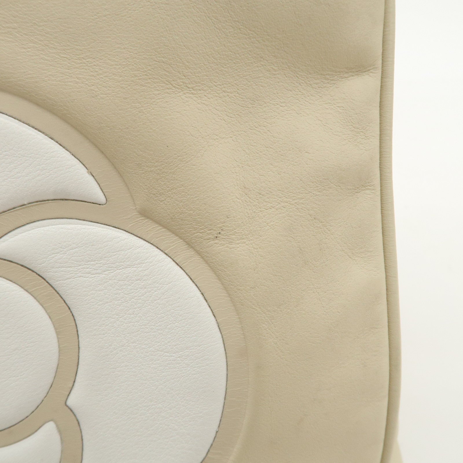 CHANEL Cameria Leather Tote Bag Shoulder Bag Beige White A20856 Used