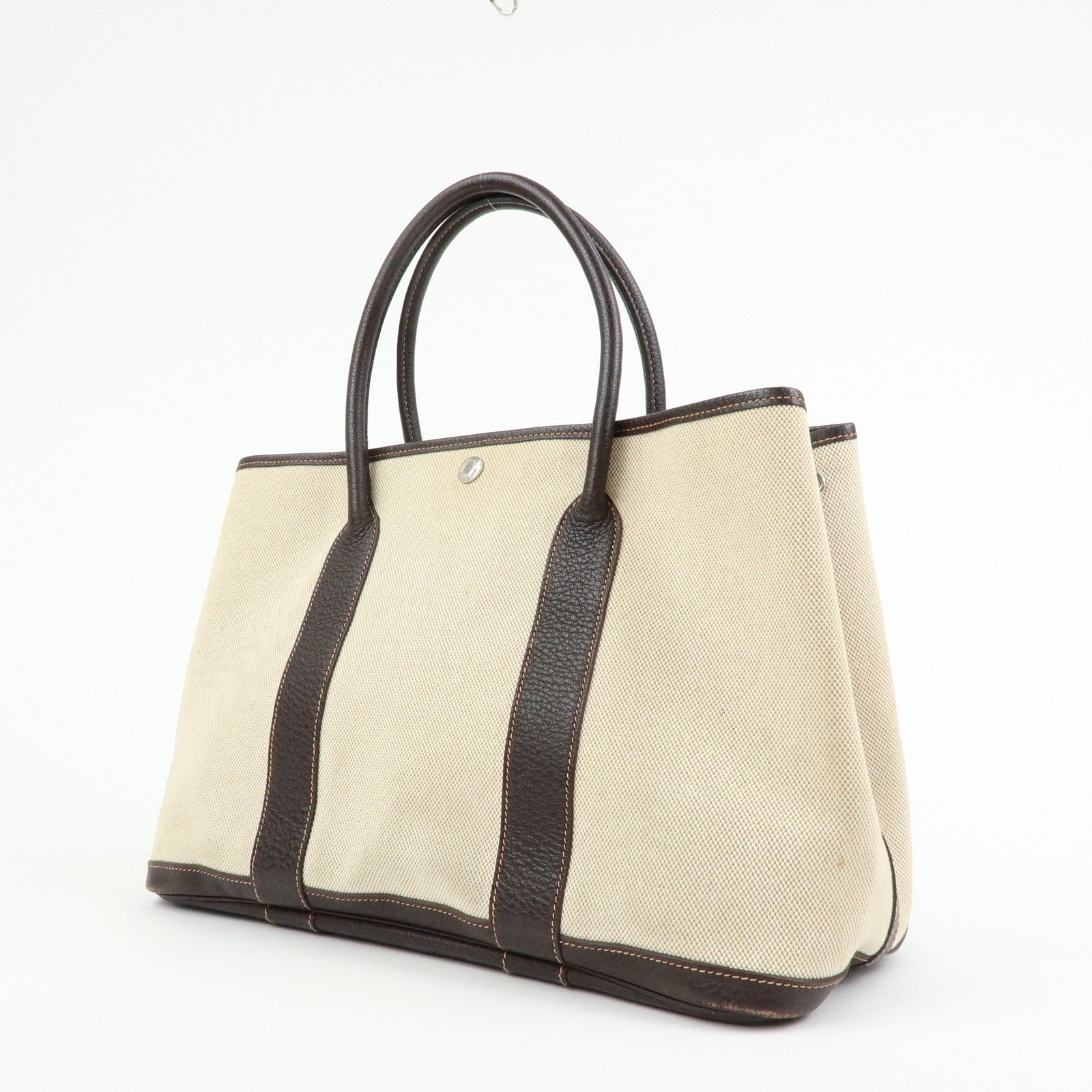 HERMES Garden Party PM Toile Ash Leather I Stamped Tote Bag Natural