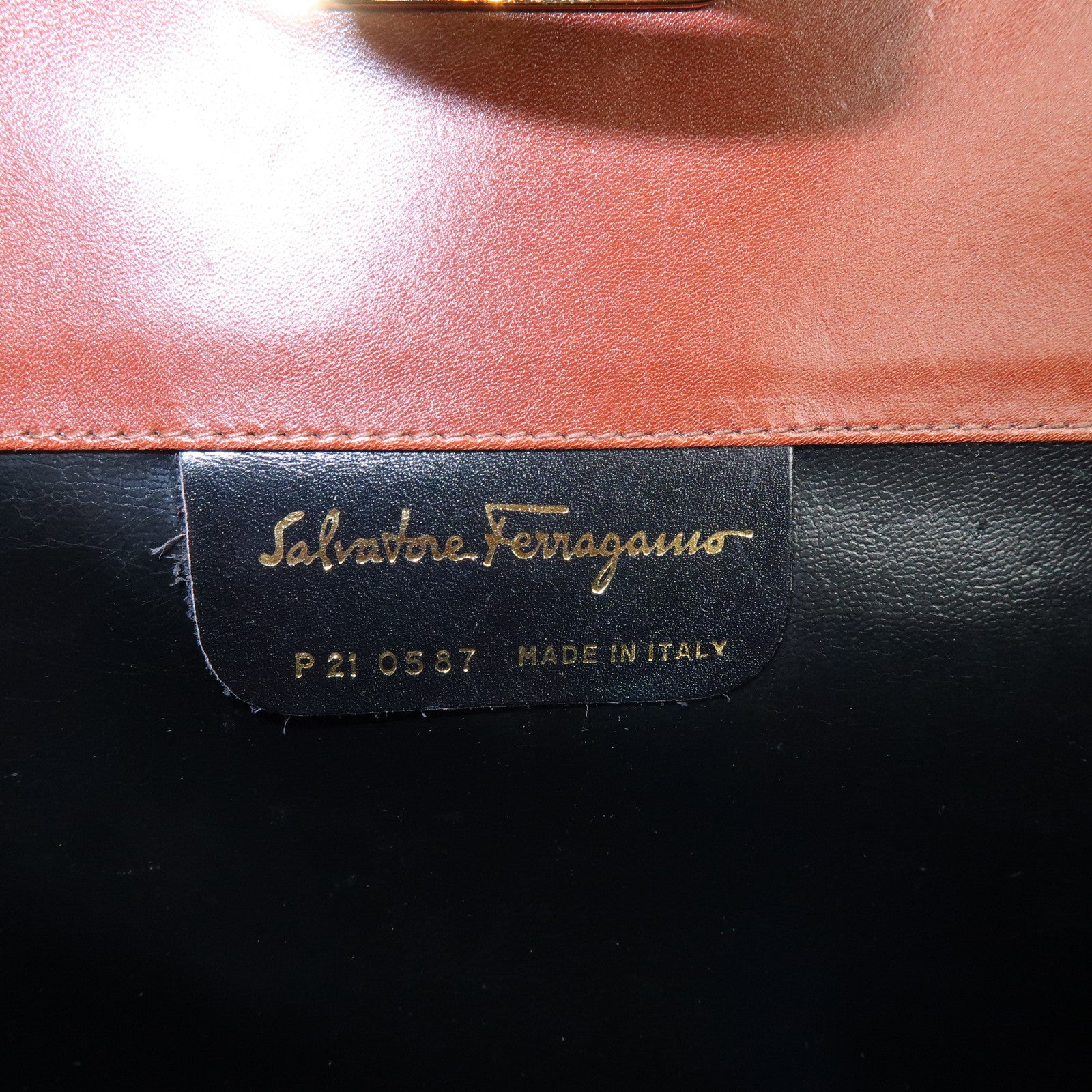 Ferragamo Gancini Calf Skin Leather Chain Shoulder Bag Brown