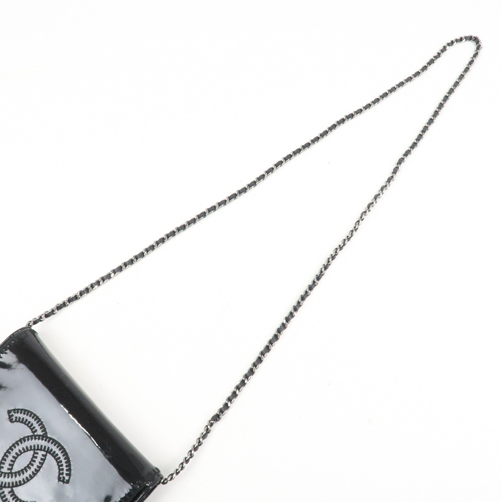 CHANEL COCO Mark Patent Leather Chain Wallet Shoulder Bag Black
