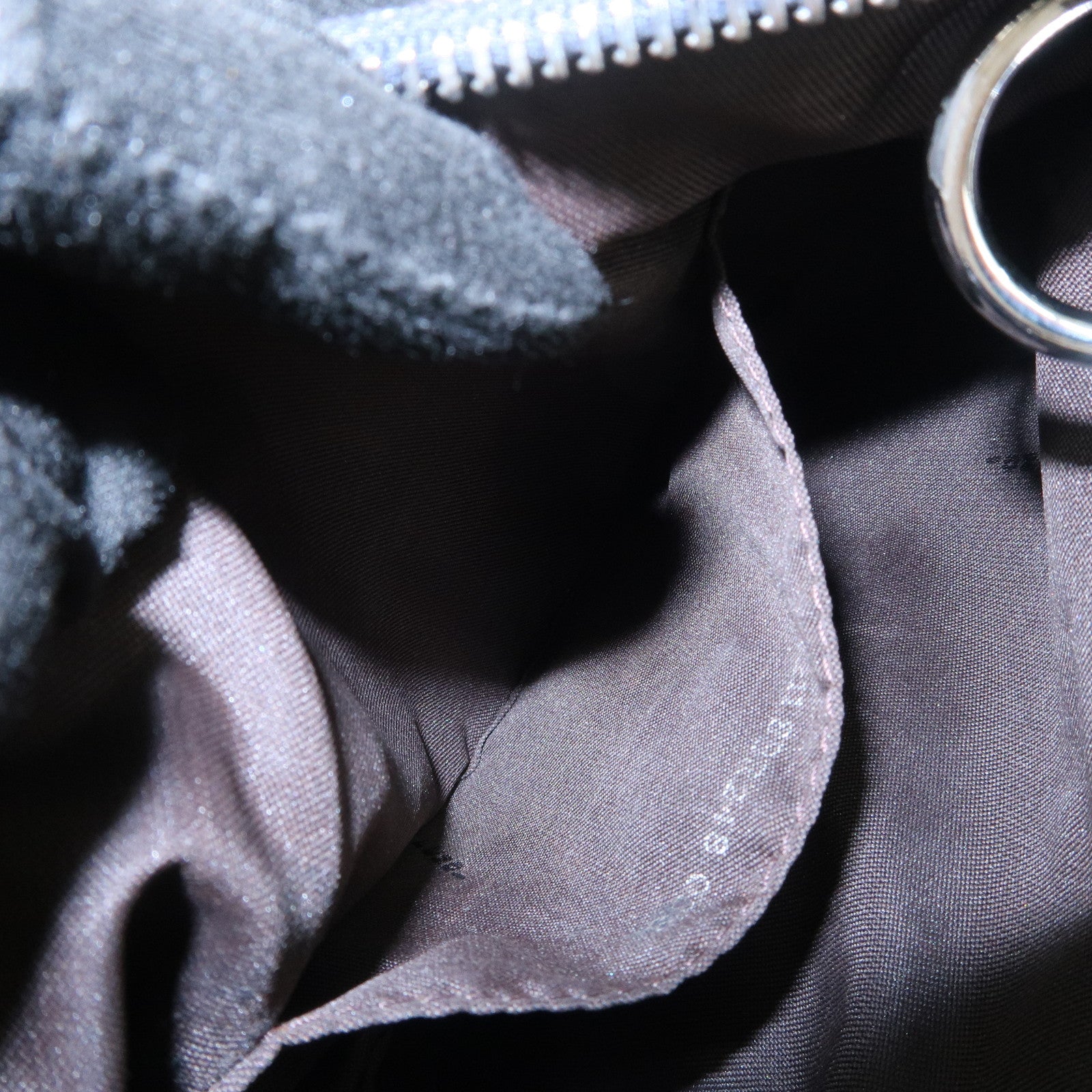 FENDI Zucchino Canvas Leather Shoulder Bag Hand bag Navy 8BR248 Used