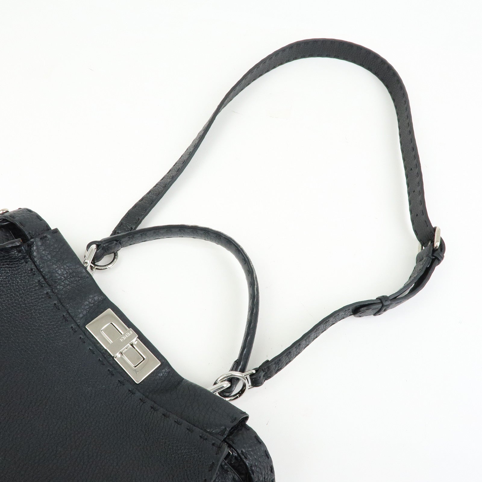 FENDI Peekaboo Selleria Leather 2Way Hand Shoulder Bag Black 8BN290