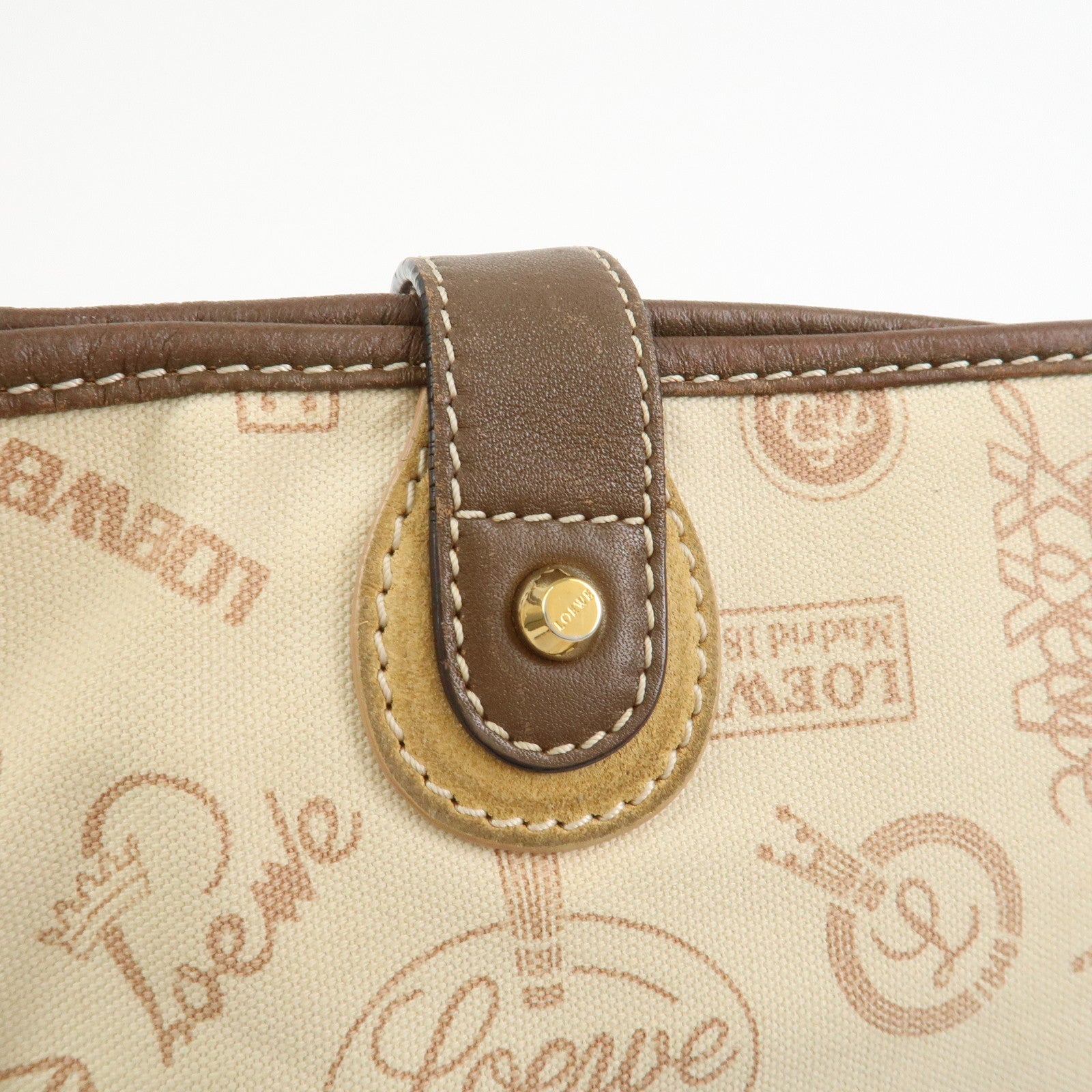 LOEWE Anagram Canvas Leather Suede Tote Bag Shoulder Bag Ivory