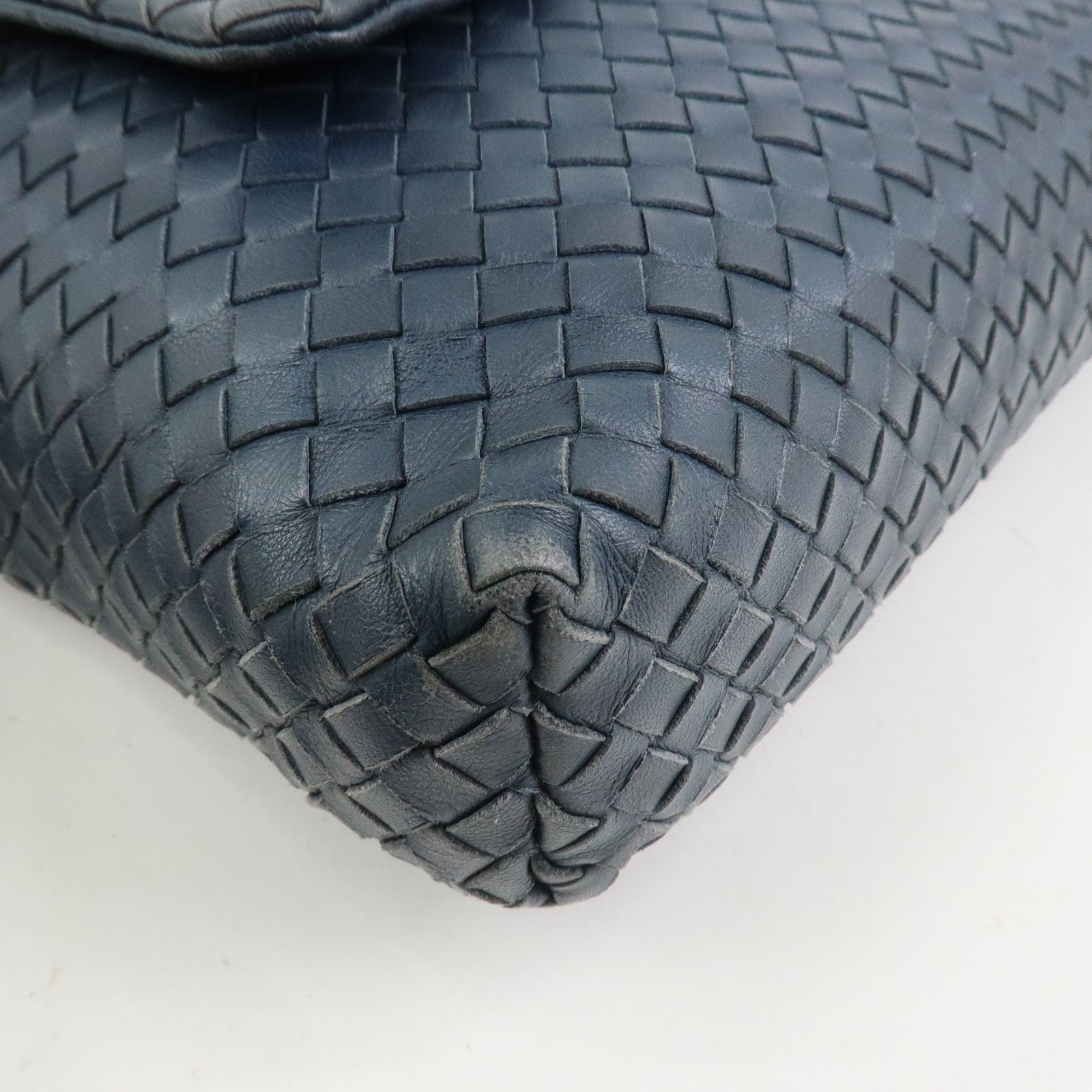 BOTTEGA VENETA Intrecciato Lamb Skin Shoulder Bag Navy 163971