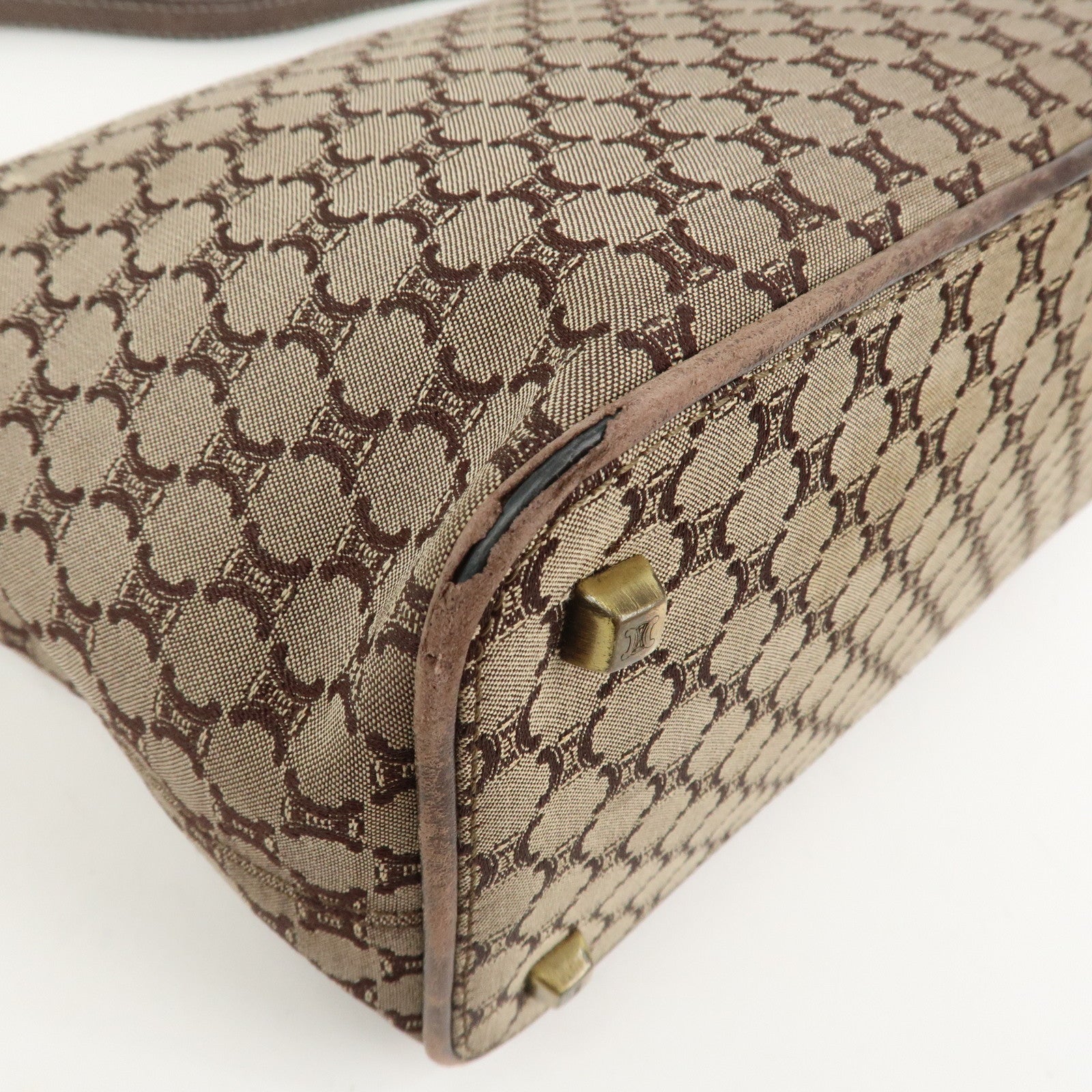 CELINE Macadam Logo Canvas Leather Shoulder Bag Hand Bag Brown