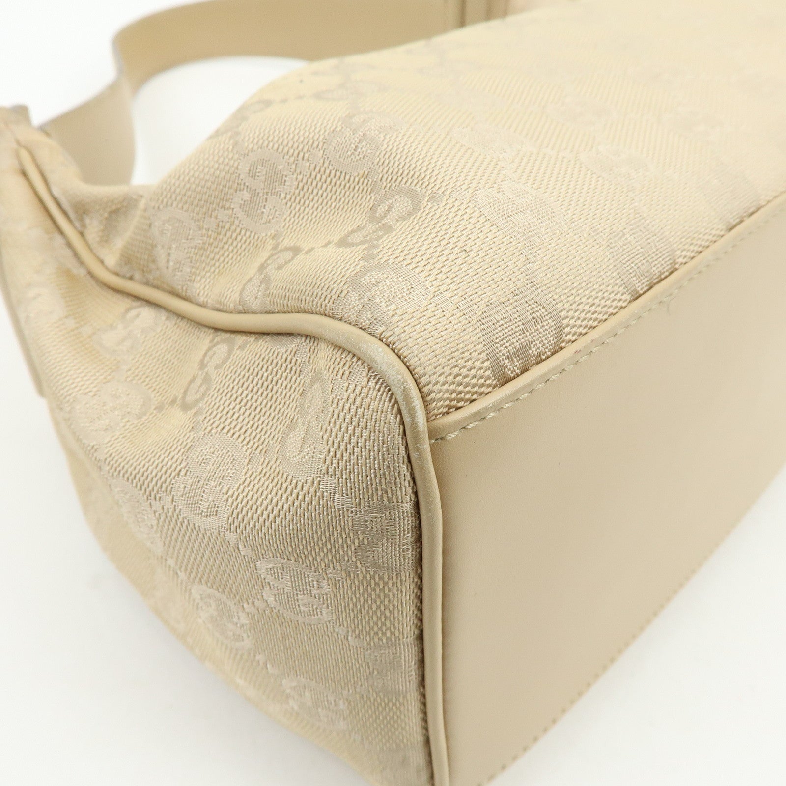 GUCCI GG Canvas Leather Shoulder Bag Hand Bag Beige 92699