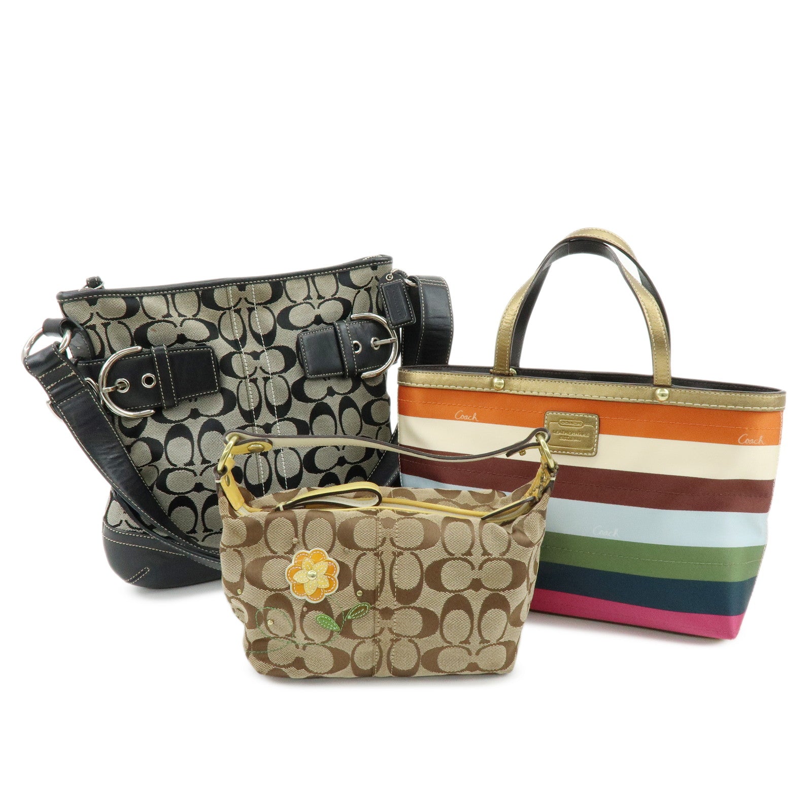 COACH Set of 3 Signature Canvas Leather Shoulder Bag Hand Bag