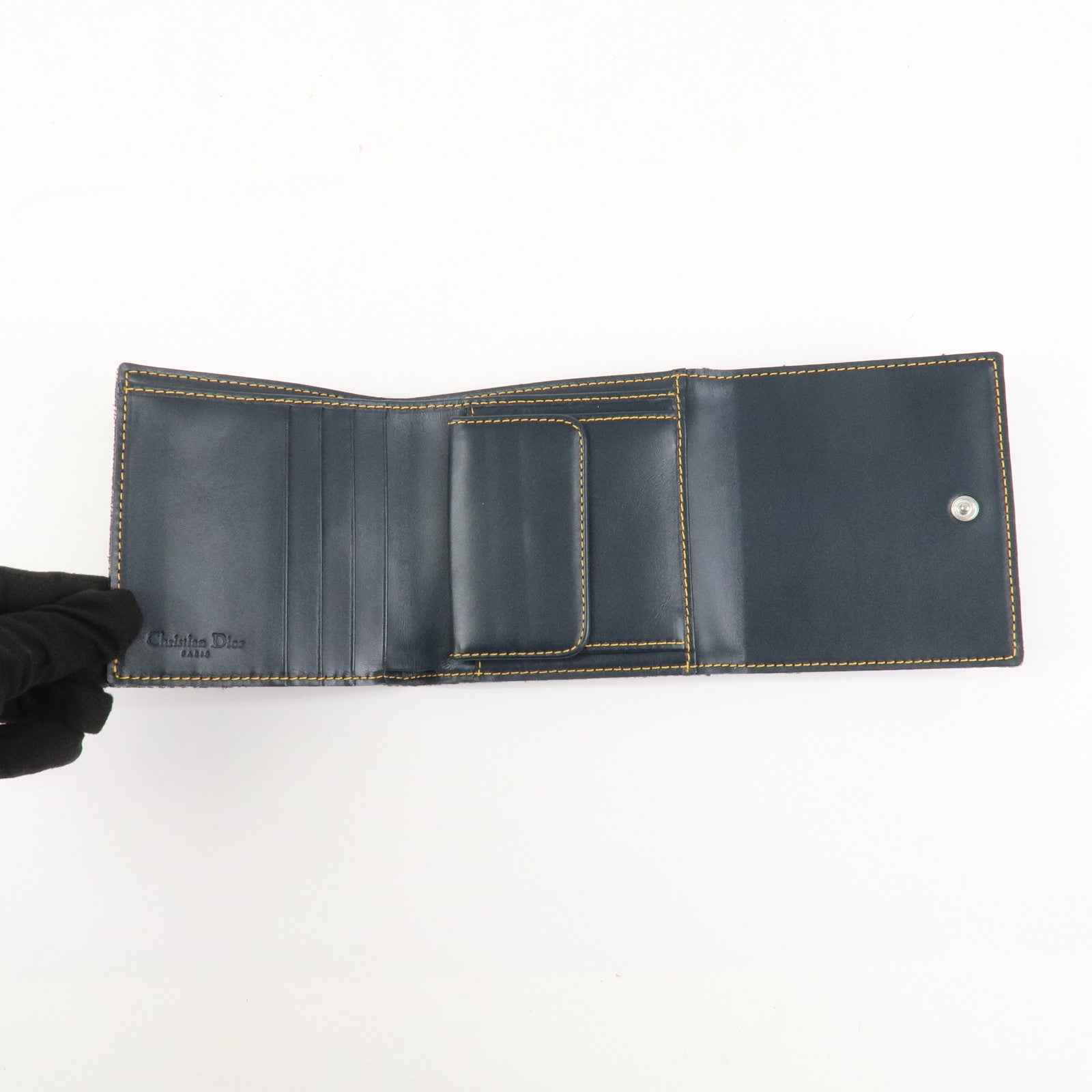 Christian Dior Trotter Canvas Leather Tri-fold Wallet Navy