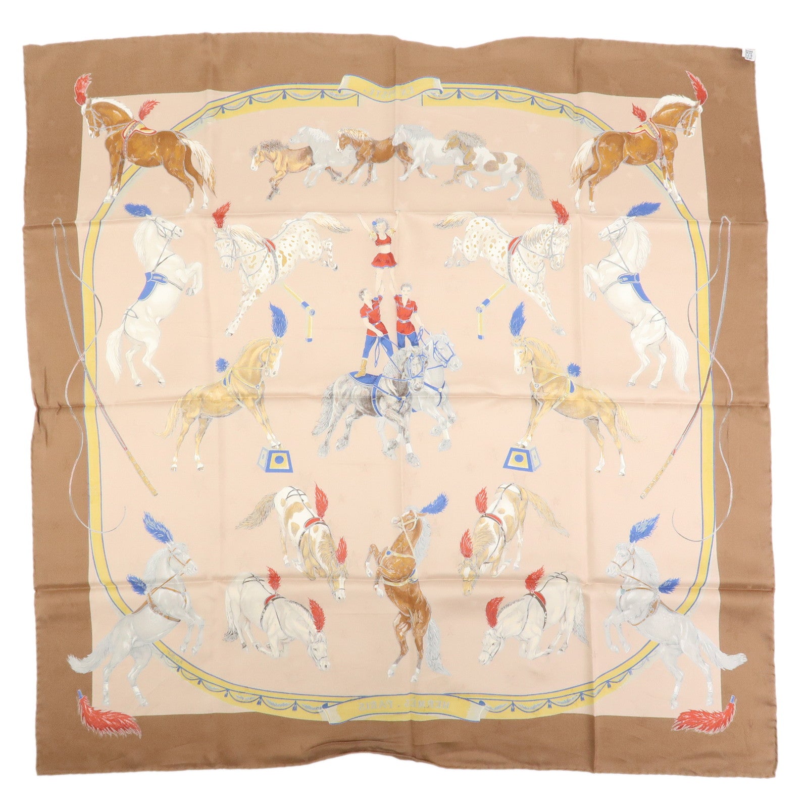 HERMES Carre 90 Silk 100% Scarf EN PISTE Brown