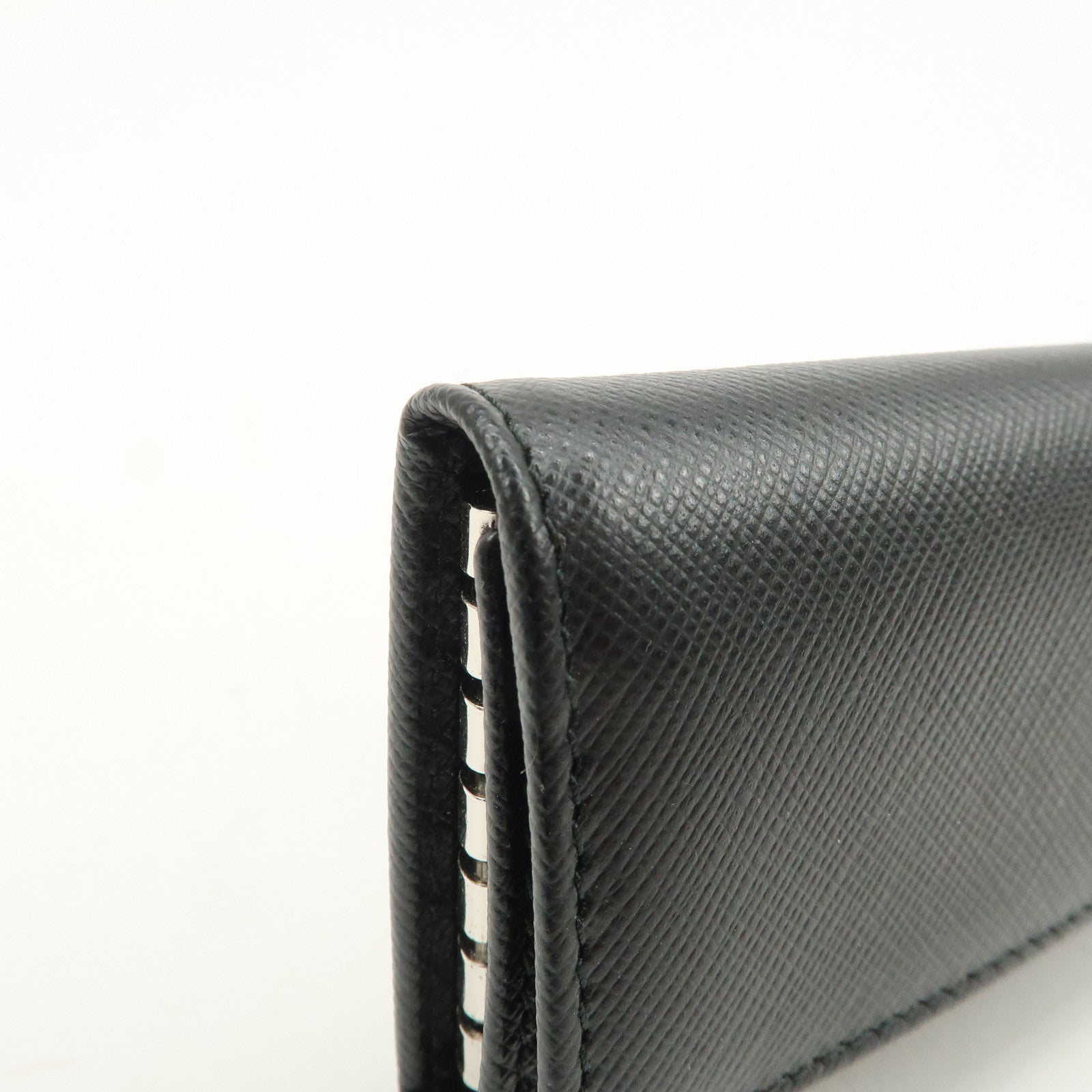 PRADA Triangle Logo Saffiano Leather 6 Rings Key Case Black 2PG222