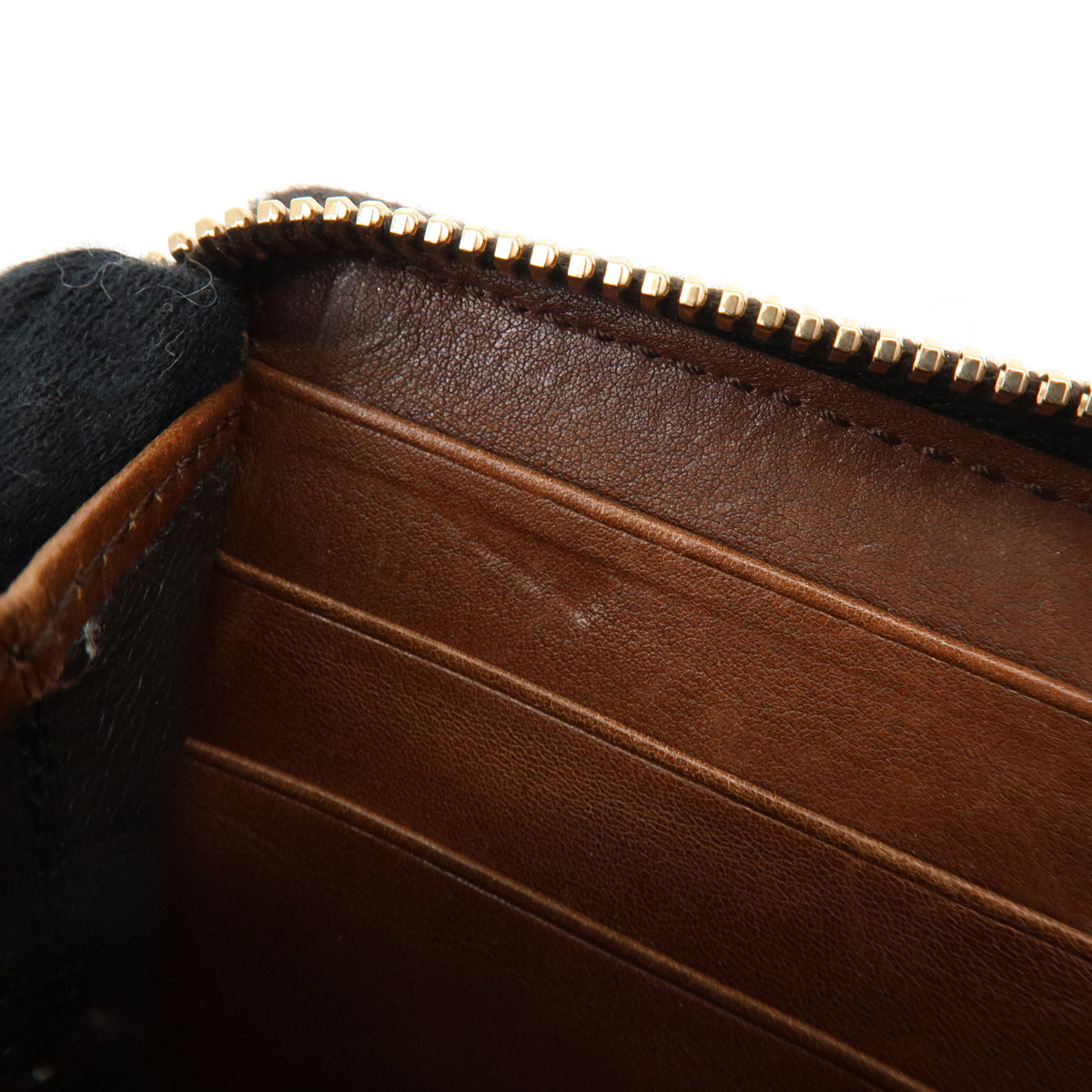 GUCCI Leather Round Zippy Long Wallet Studs Brown Gold 264733