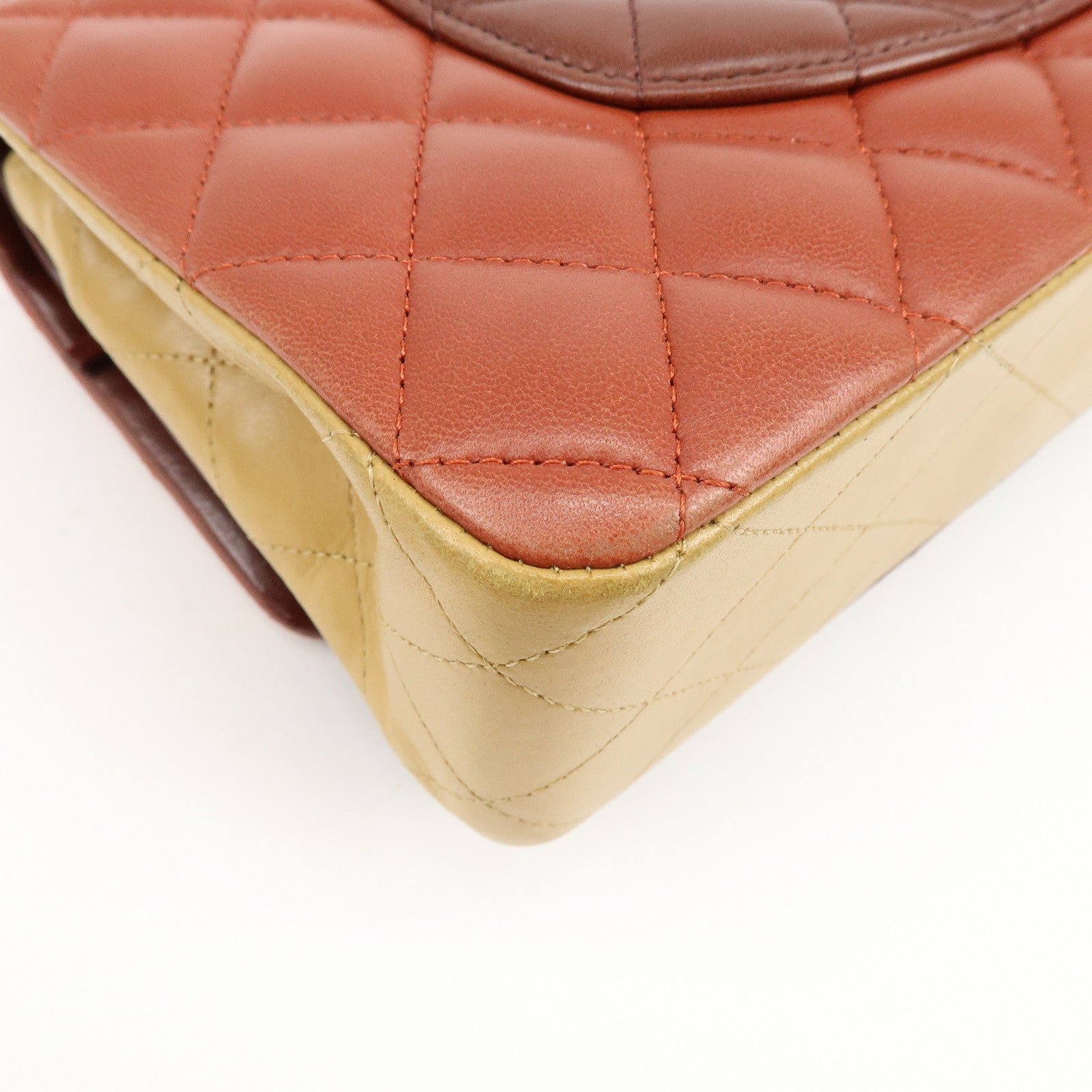 CHANEL Matelasse 25 Double Flap Chain Shoulder Bag Red Brown A01112