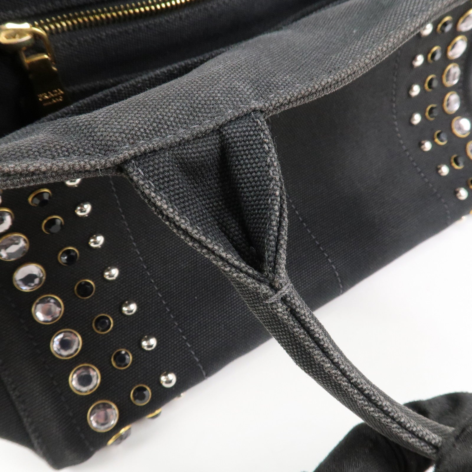 PRADA Triangle Logo Denim Canapa Bijoux 2Way Hand Bag Black B2642B