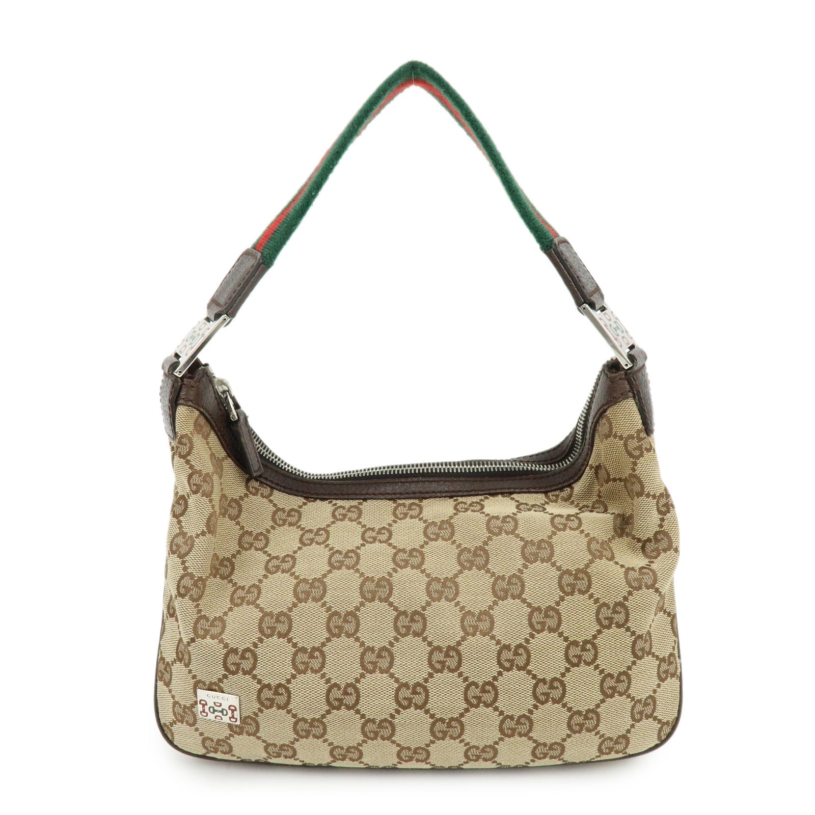 GUCCI Sherry Line GG Canvas Leather Hand Bag Beige Brown 145812