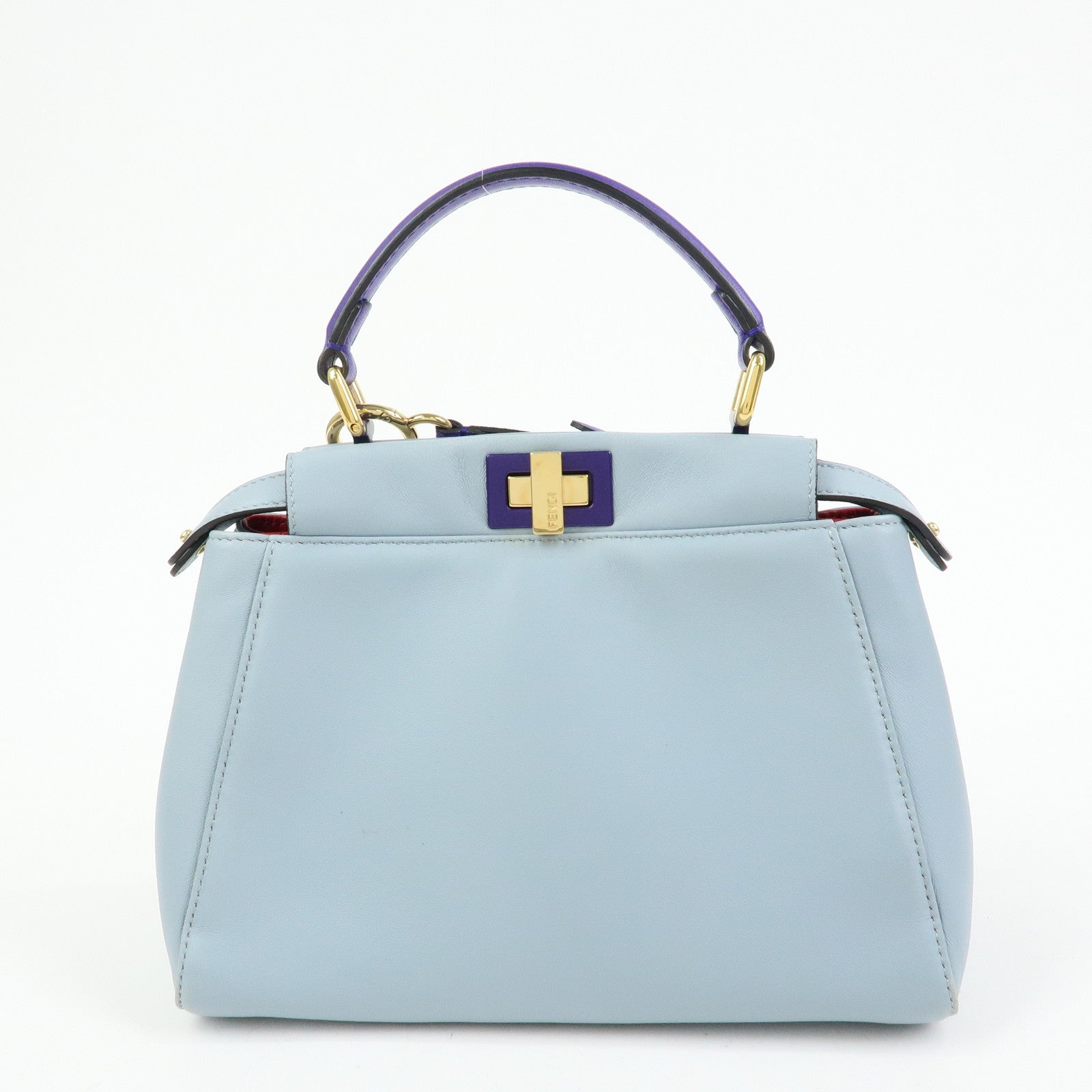 FENDI Peekaboo Mini Leather 2Way Shoulder Bag Hand Bag Blue 8BN244