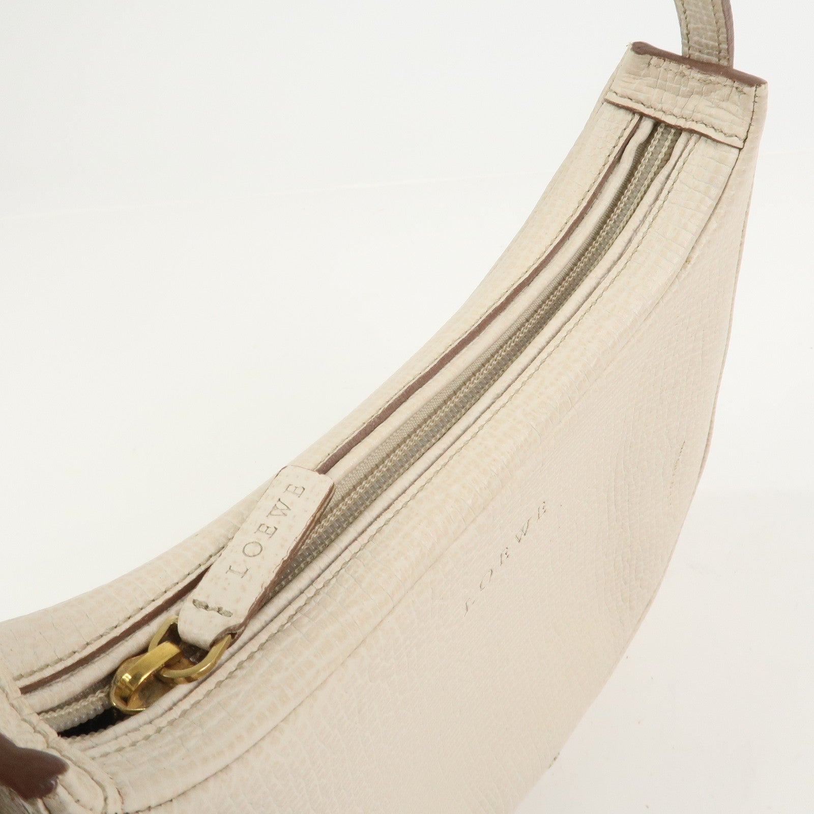 LOEWE Logo Leather 2Way Shoulder Bag Hand Bag Ivory