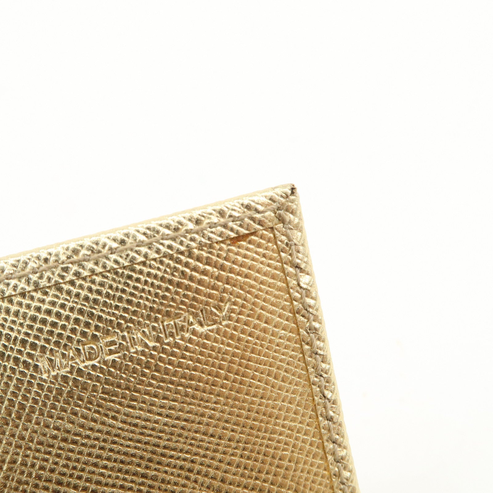 PRADA Triangle Logo Saffiano Leather Card Holder Card Case Gold