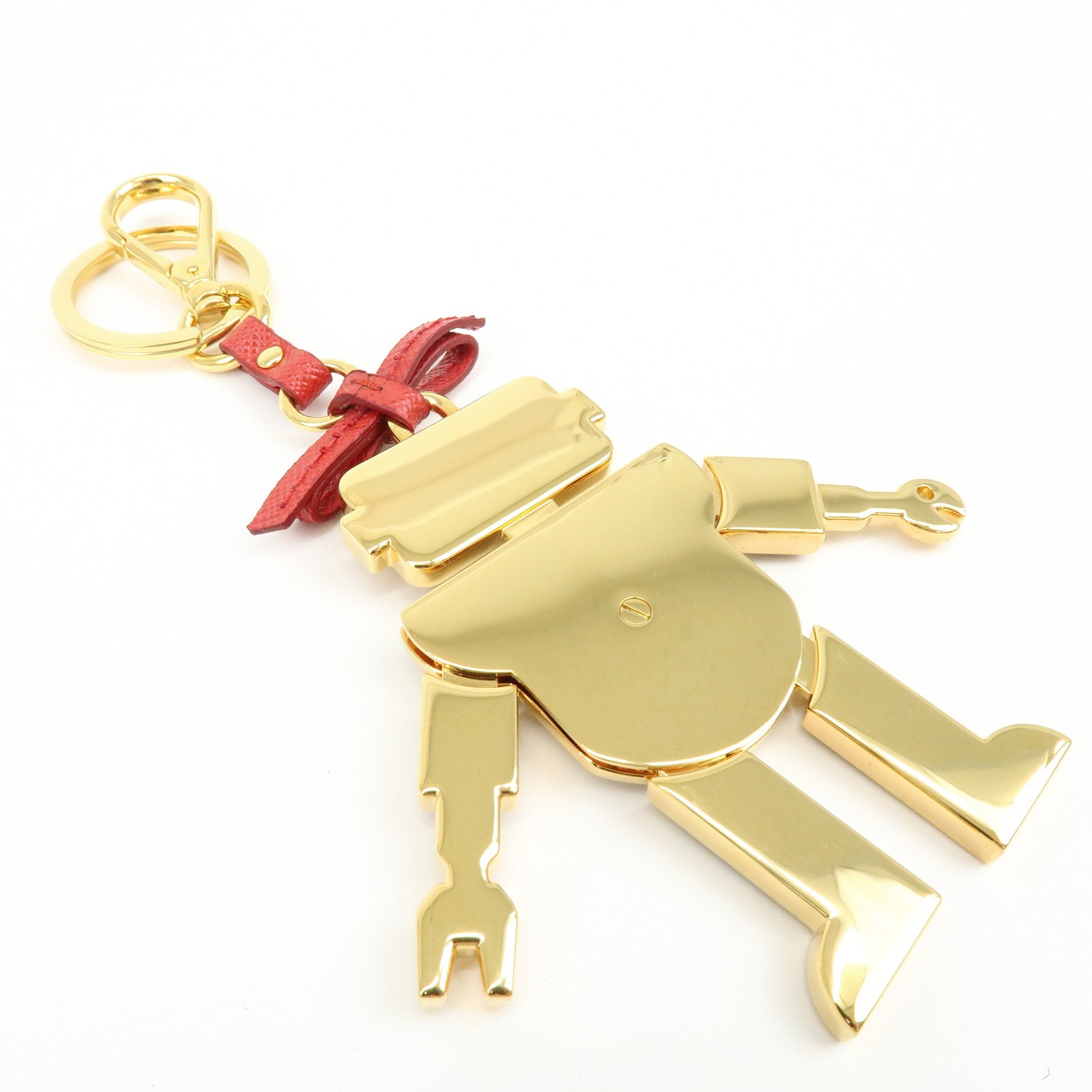 PRADA Saffiano Leather Metal Bag Key Charm Robot White Red 1TL136