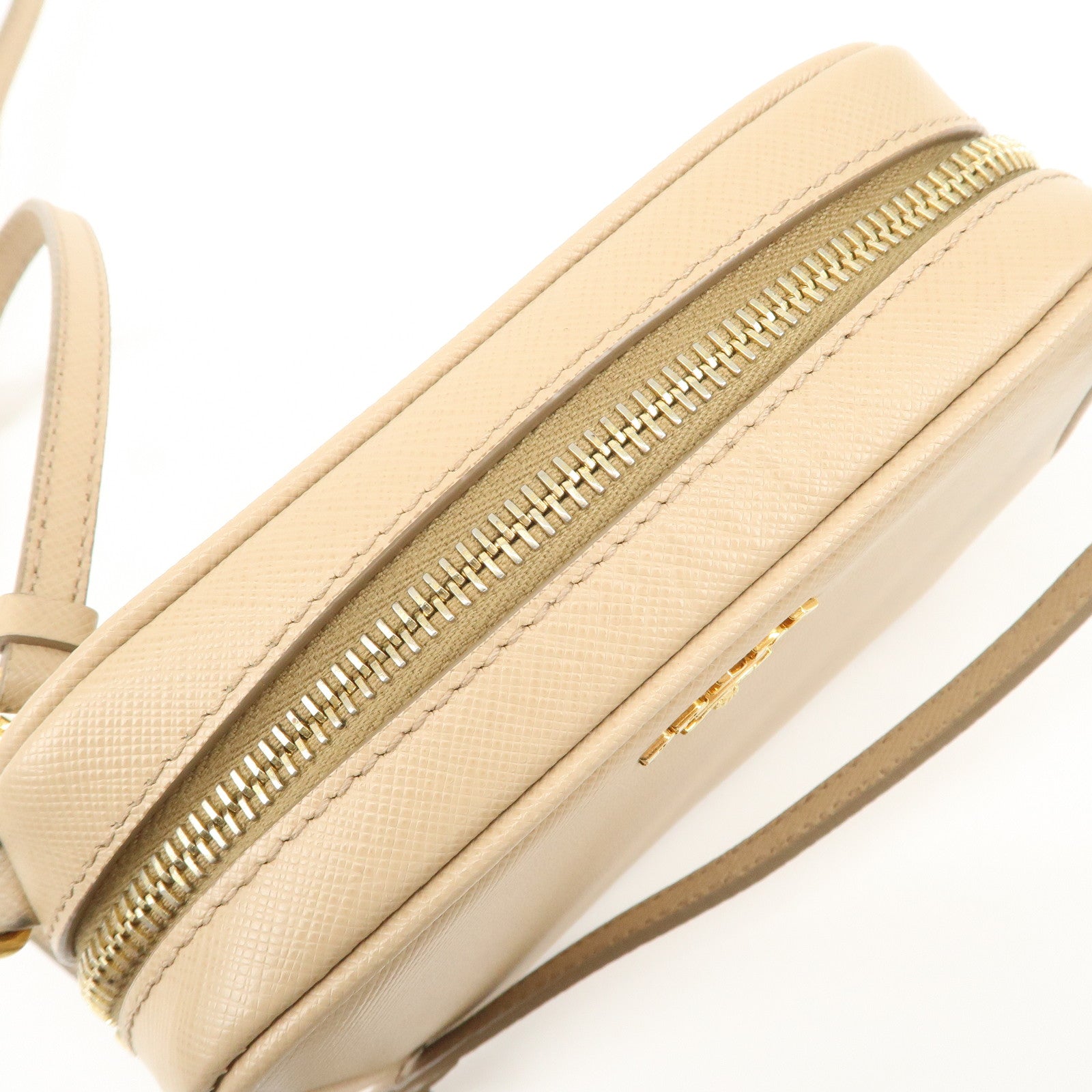PRADA Logo Saffiano Leather Shoulder Bag Crossbody Bag Beige 1NF674 Used