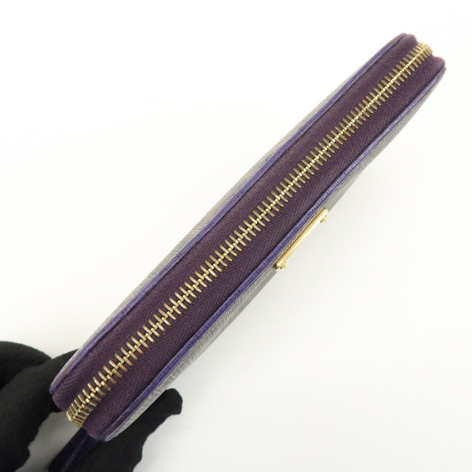 FENDI Zucca PVC Coated Canvas Leather Wallet Brown Purple 8M0899