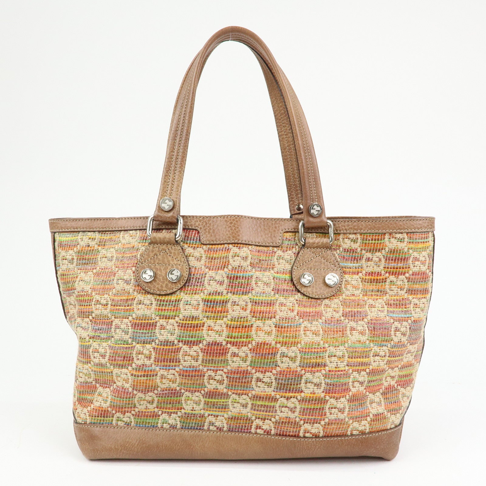 GUCCI Paglia GG Interlocking G Straw Leather Tote Bag Brown 232973
