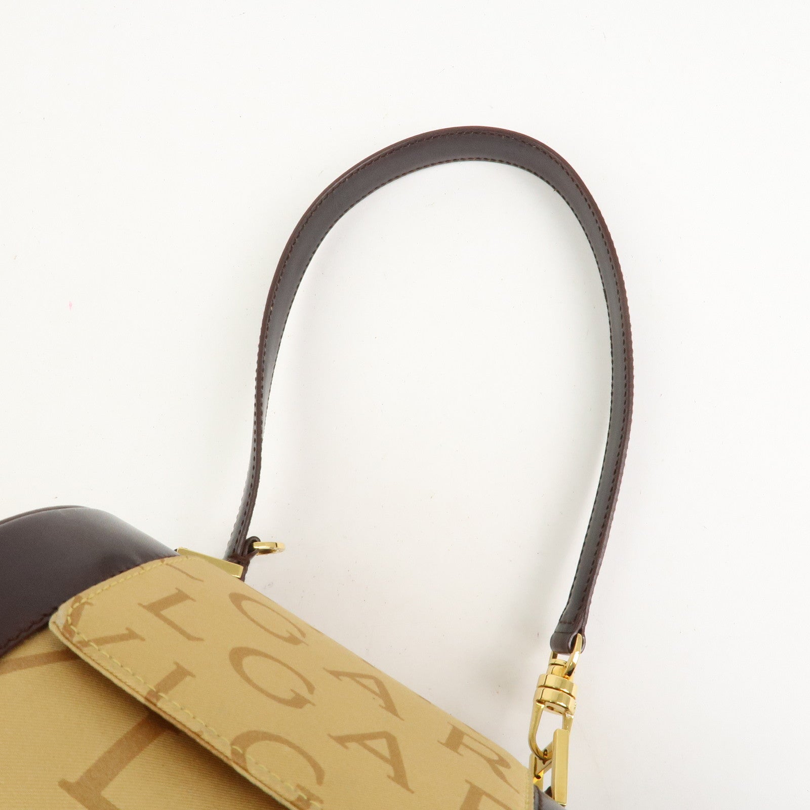 BVLGARI B-zero1Drum Leather Silk Shoulder Bag Hand Bag Beige Brown