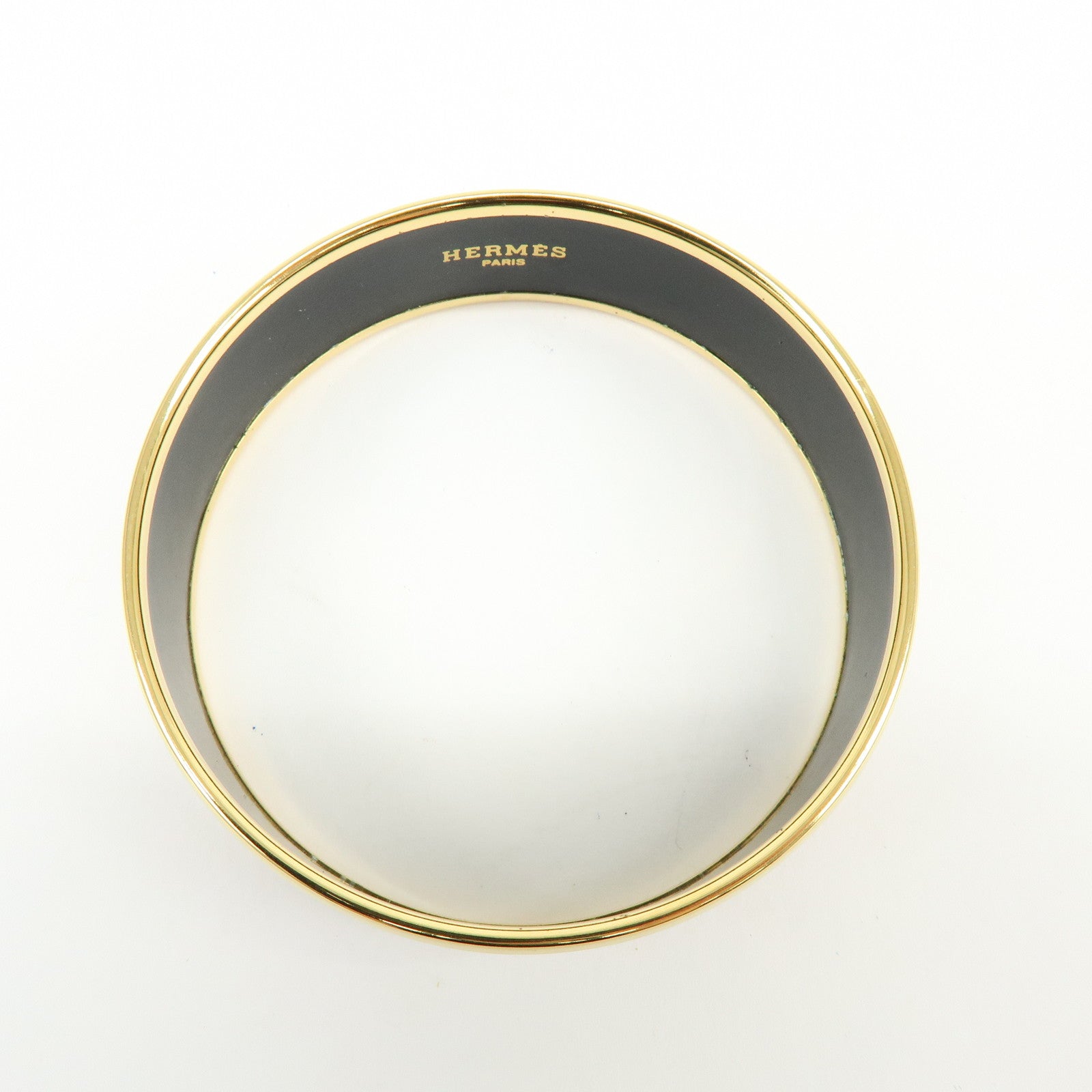 HERMES Email GM Gold Plated Bangle Bracelet Black Gold