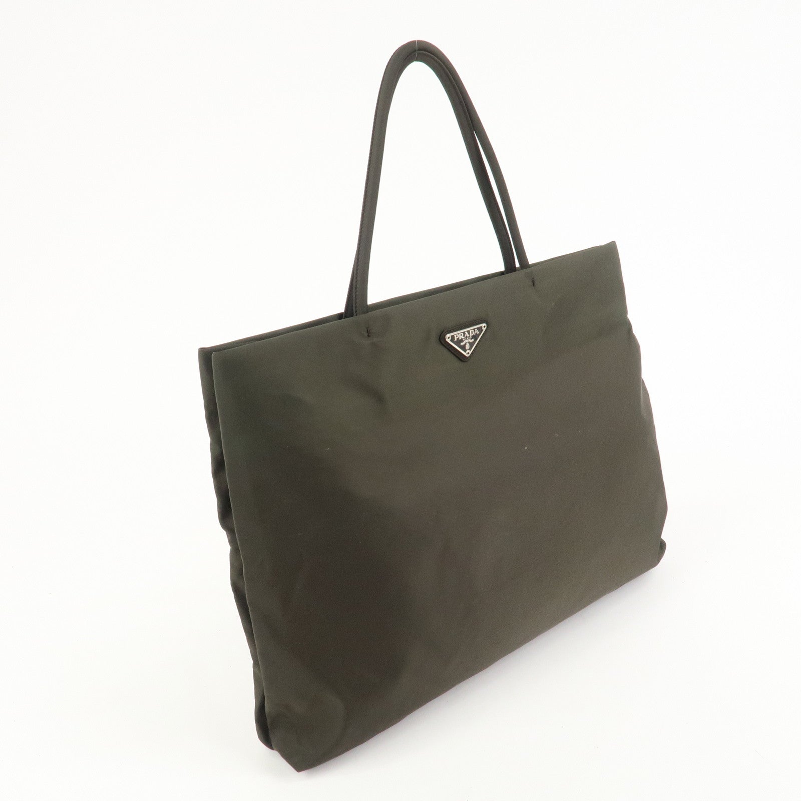 PRADA Triangle Logo Nylon Tote Bag Hand Bag Brown