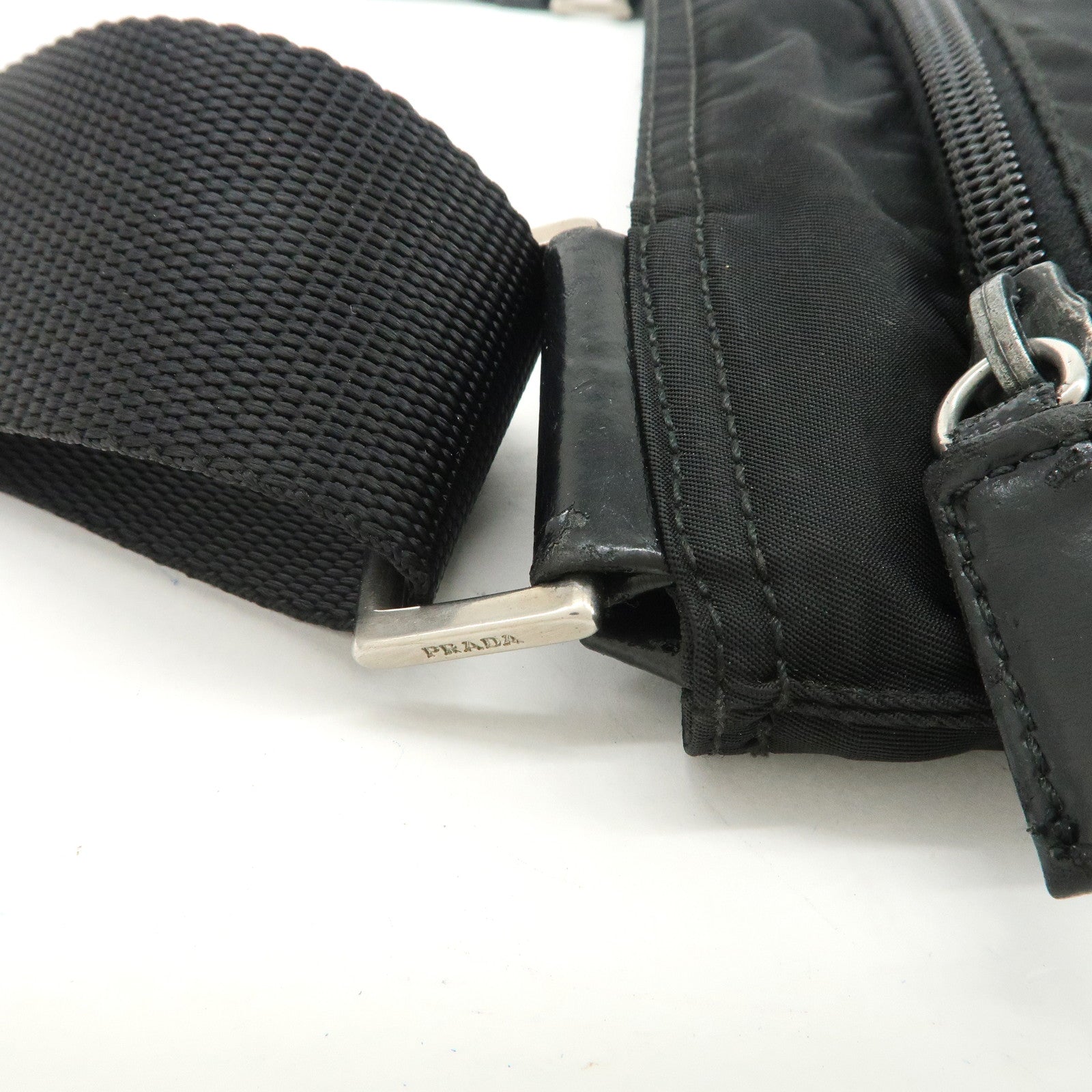 PRADA Triangle Logo Nylon Leather Shoulder Bag Crossbody Bag Black