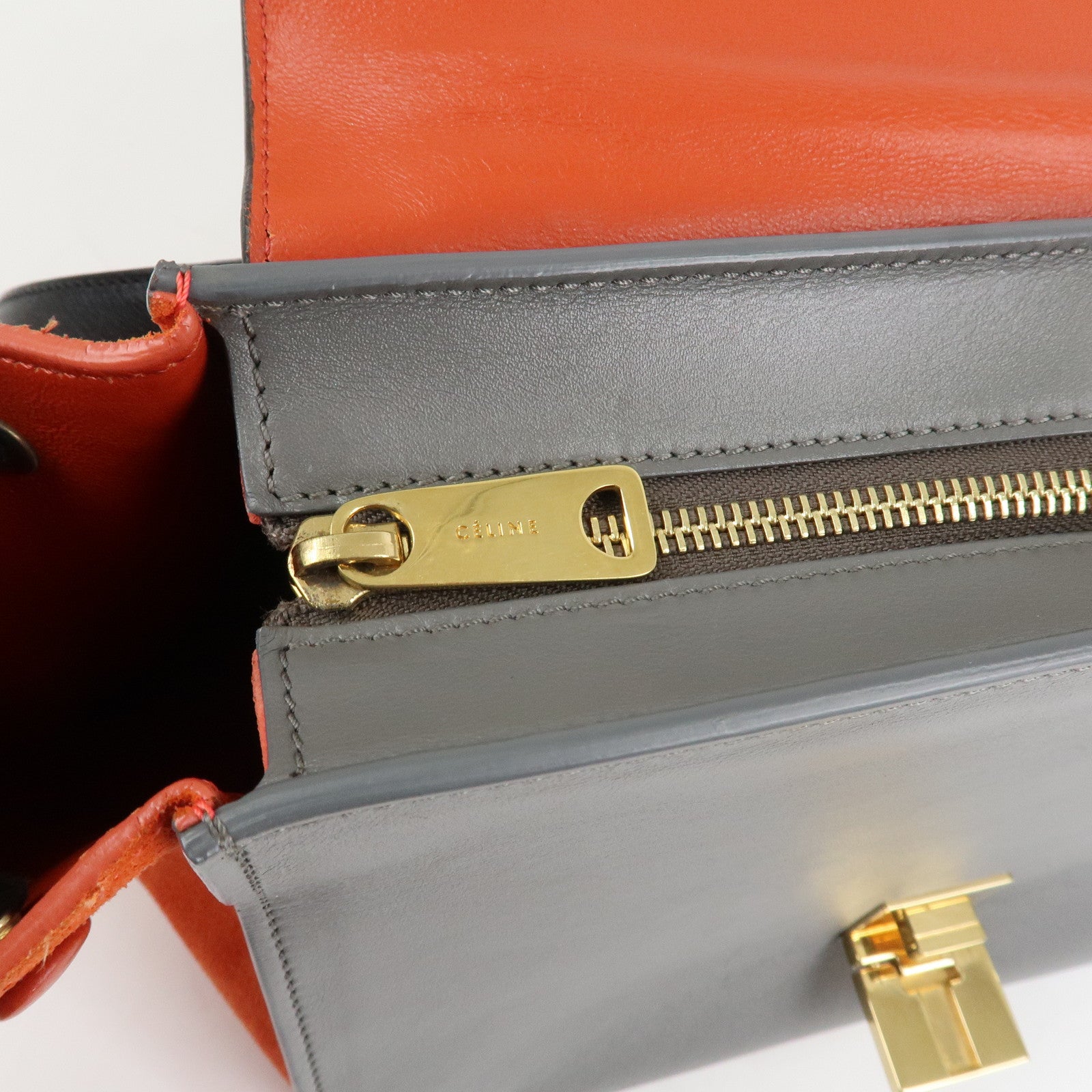 CELINE Trapeze Leather Suede 2Way Hand Shoulder Bag Black Orange