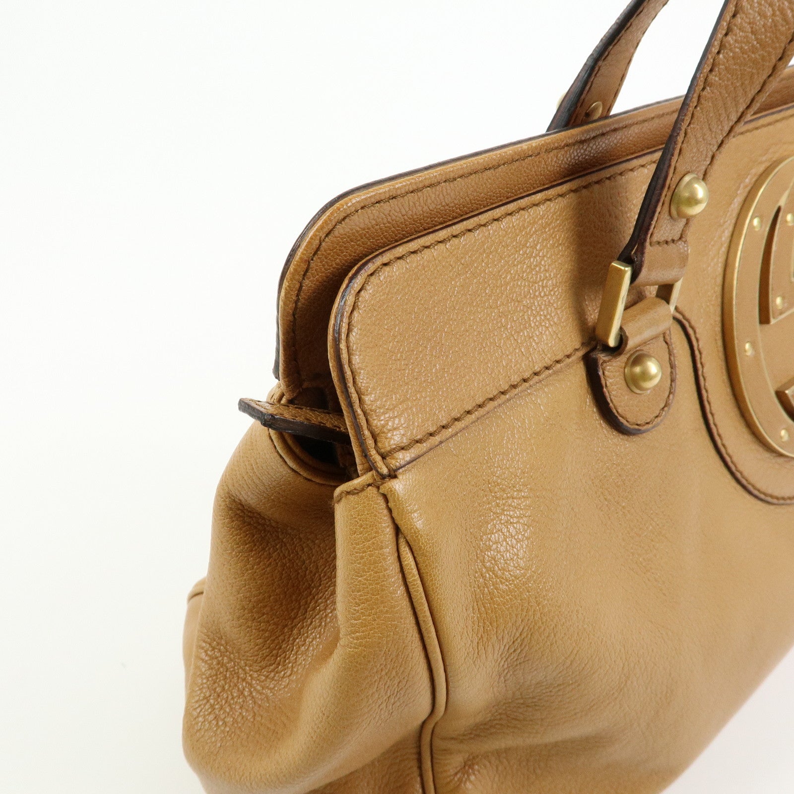 GUCCI Interlocking G Leather Blondie Studs Hand Bag Brown 121551