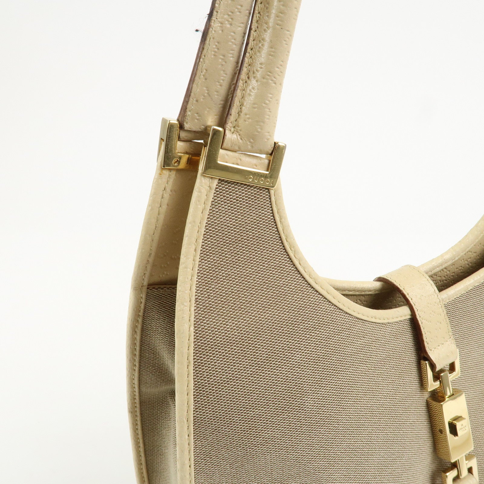 GUCCI Jackie Canvas Leather Shoulder Bag Hand Bag Beige 002.1067