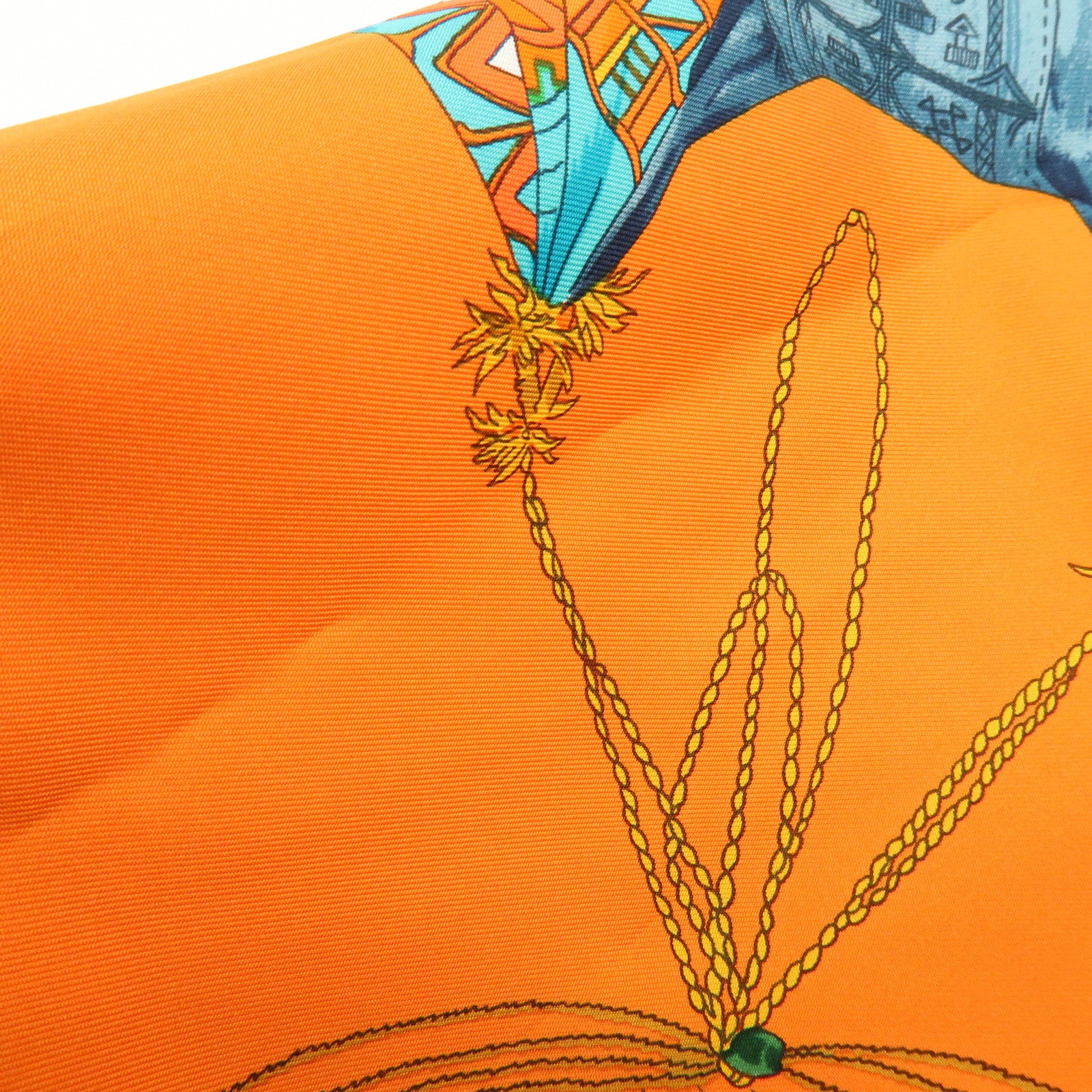 HERMES Carre 90 Silk 100% CUIRS DU DESERT Scarf Orange