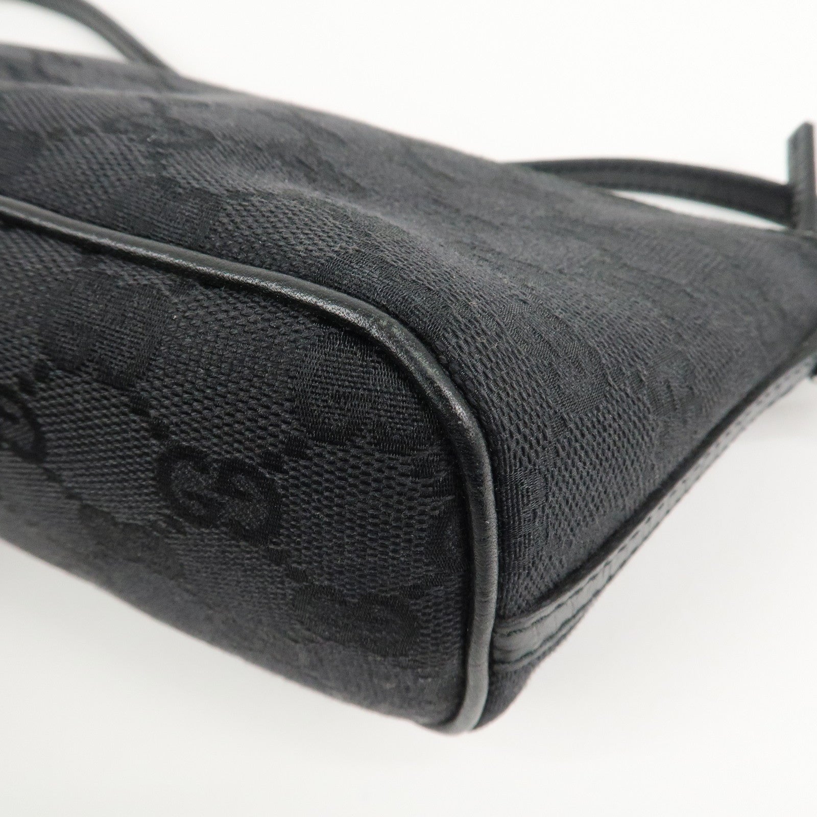 GUCCI Boat Bag GG Canvas Leather Hand Bag Black 07198