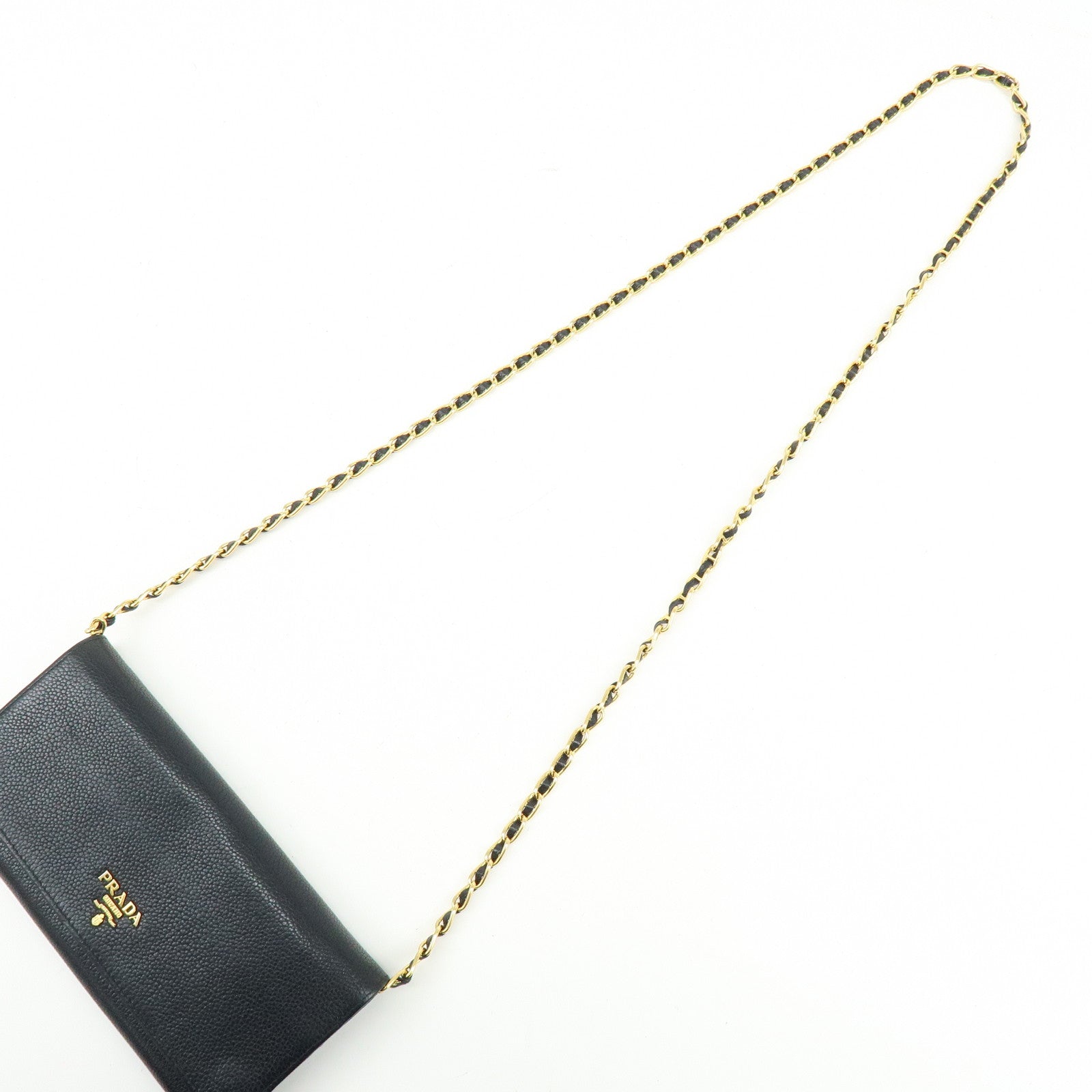 PRADA Saffiano Leather Chain Wallet Shoulder Bag Black 1M1290