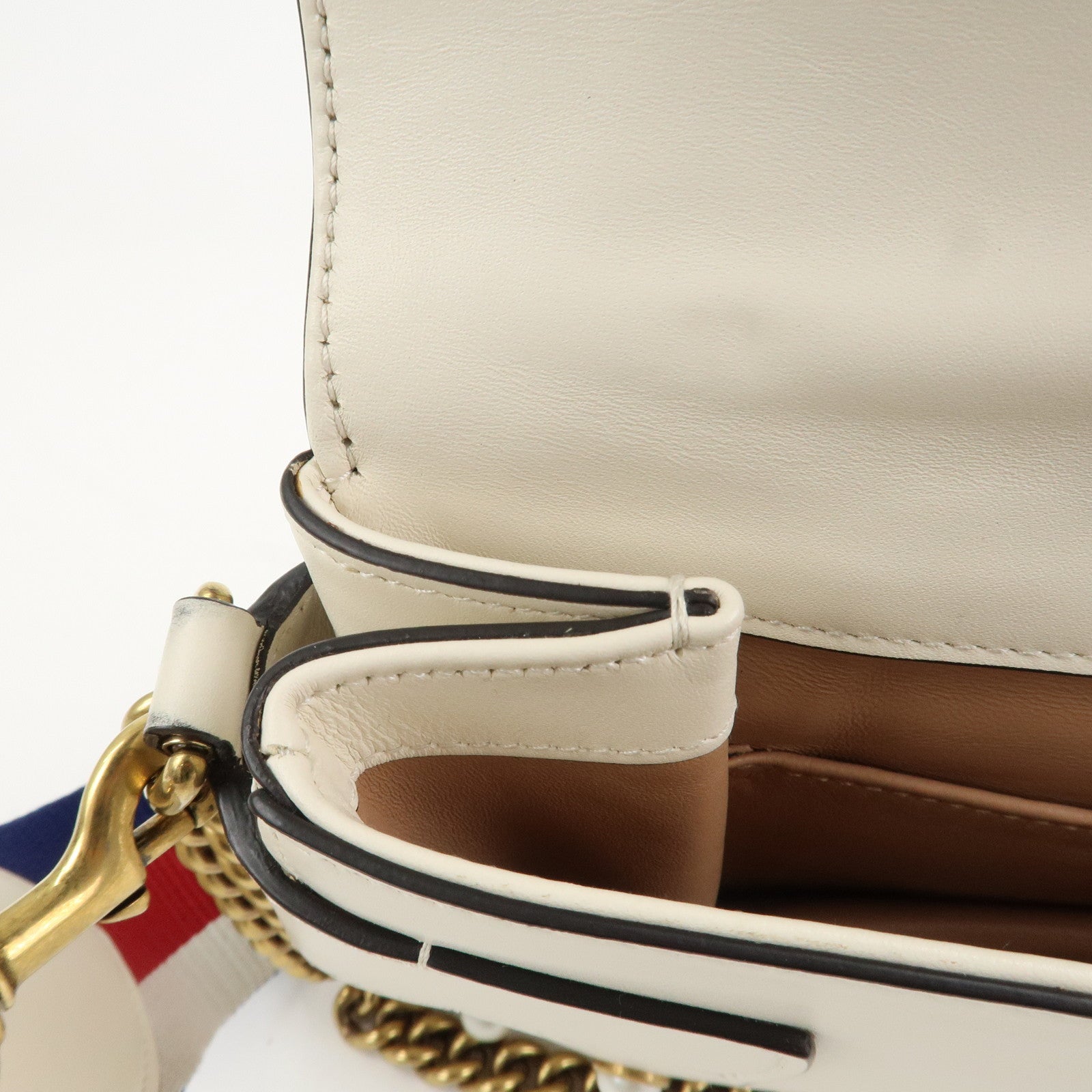 GUCCI Broad Eye Leather Chain Shoulder Bag Ivory 453778